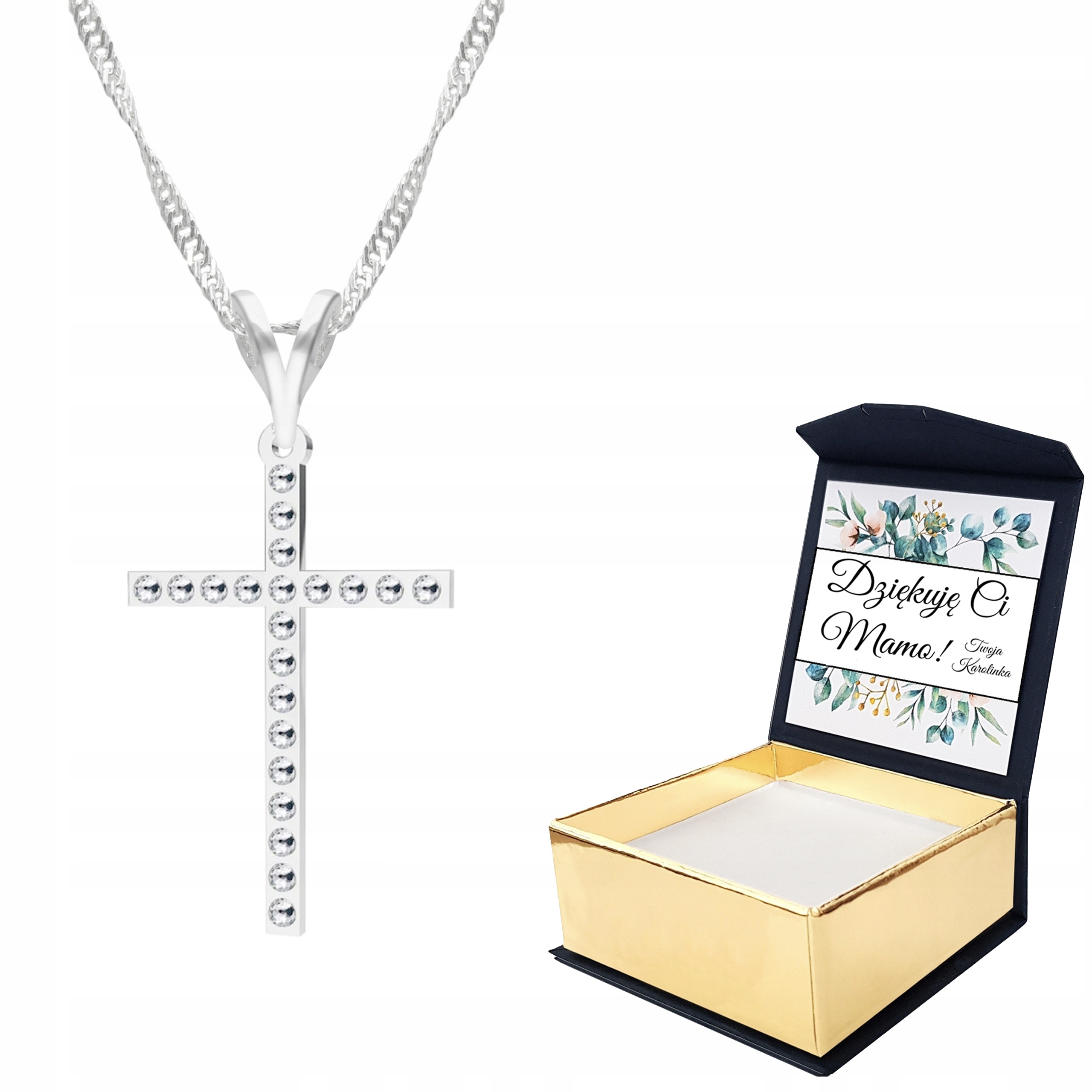 Stříbrný náhrdelník křížek křišťály Vlastní Potisk