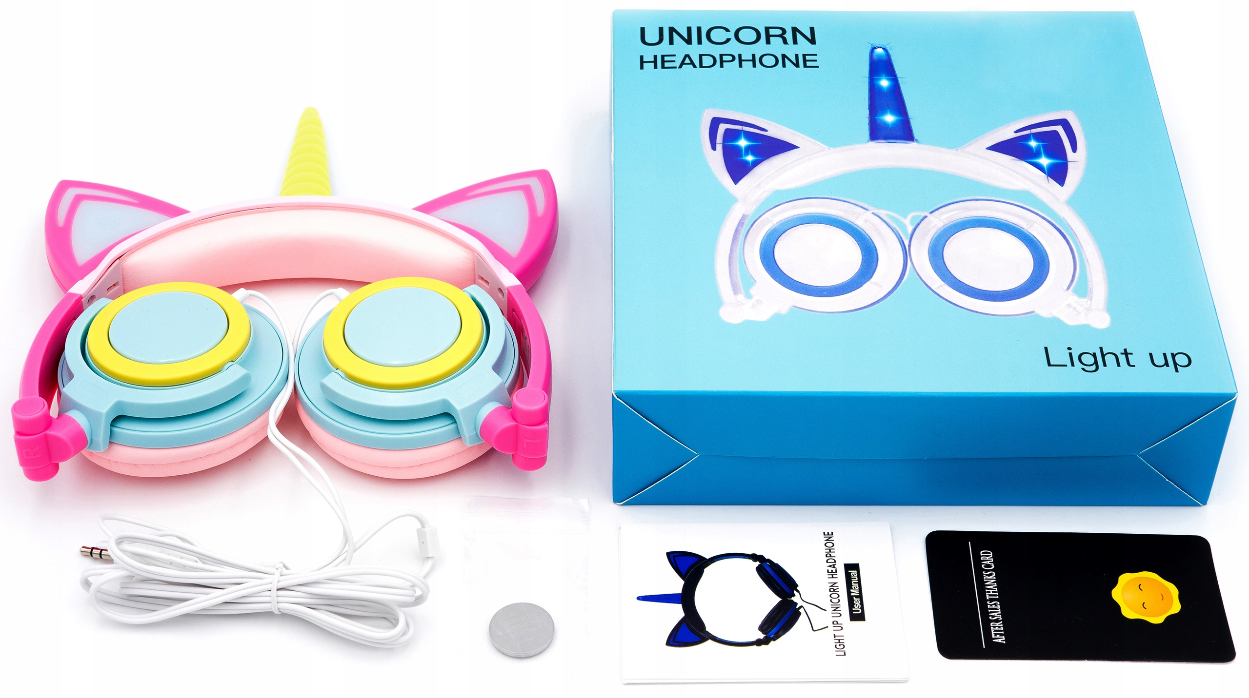 SŁUCHAWKI ŚWIECĄCE PODŚWIETLANE USZY RÓG UNICORN Kolor dominujący różowy