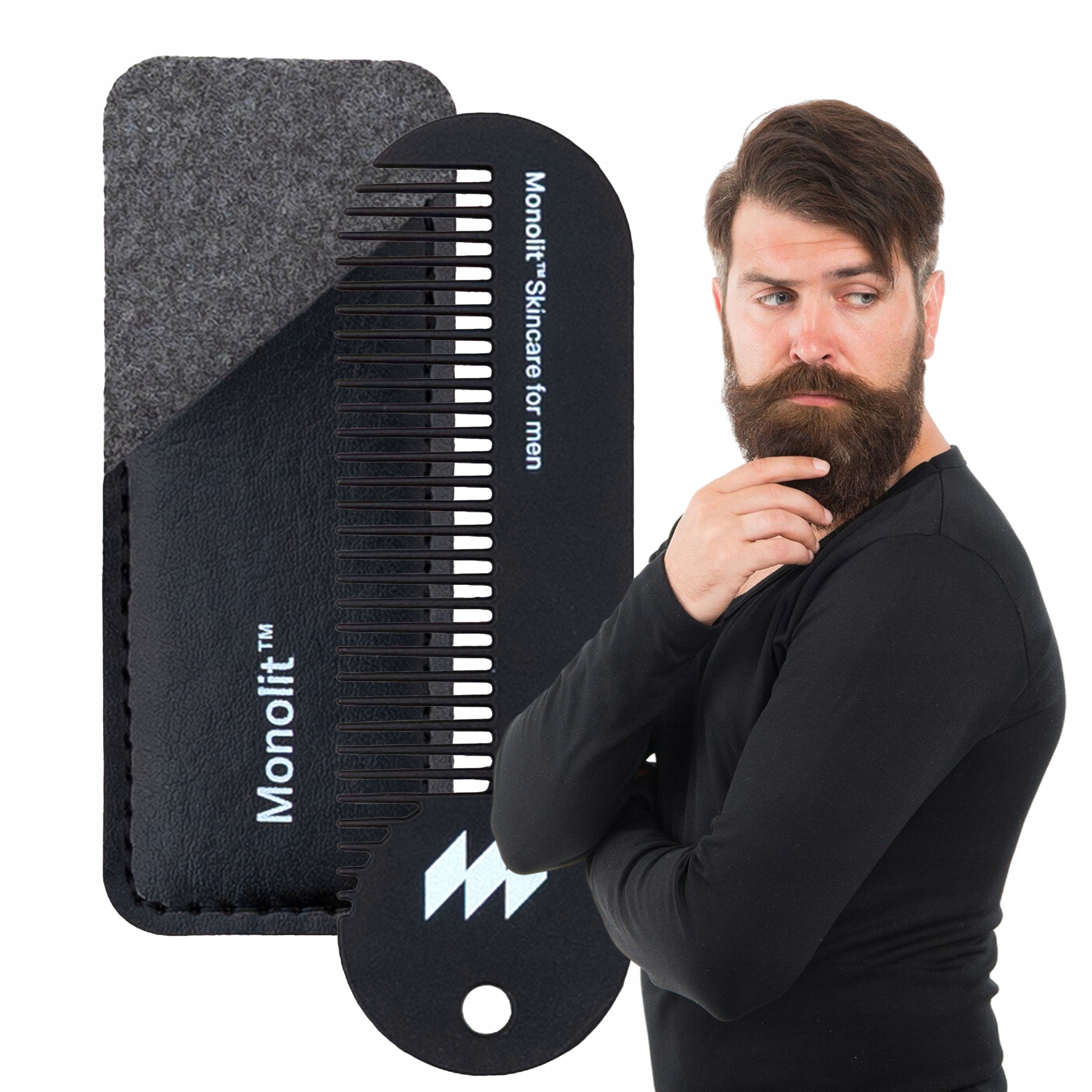 Hřeben pro muže na vousy každého typu kovový v pouzdro Monolit