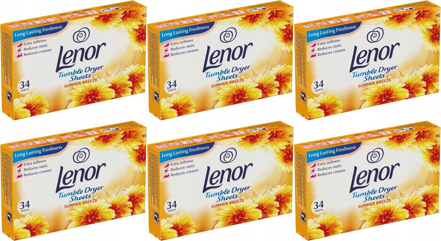 Levně Lenor Vonné ubrousky do sušičky 6 x 34 ks Summer Breeze