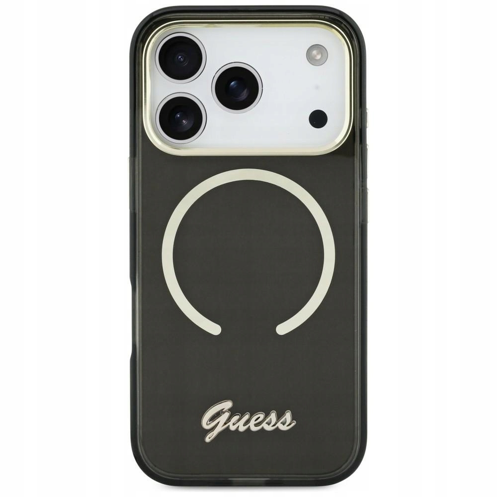 Etui Guess IML Script Metal MagSafe na iPhone 17 czarne Guess