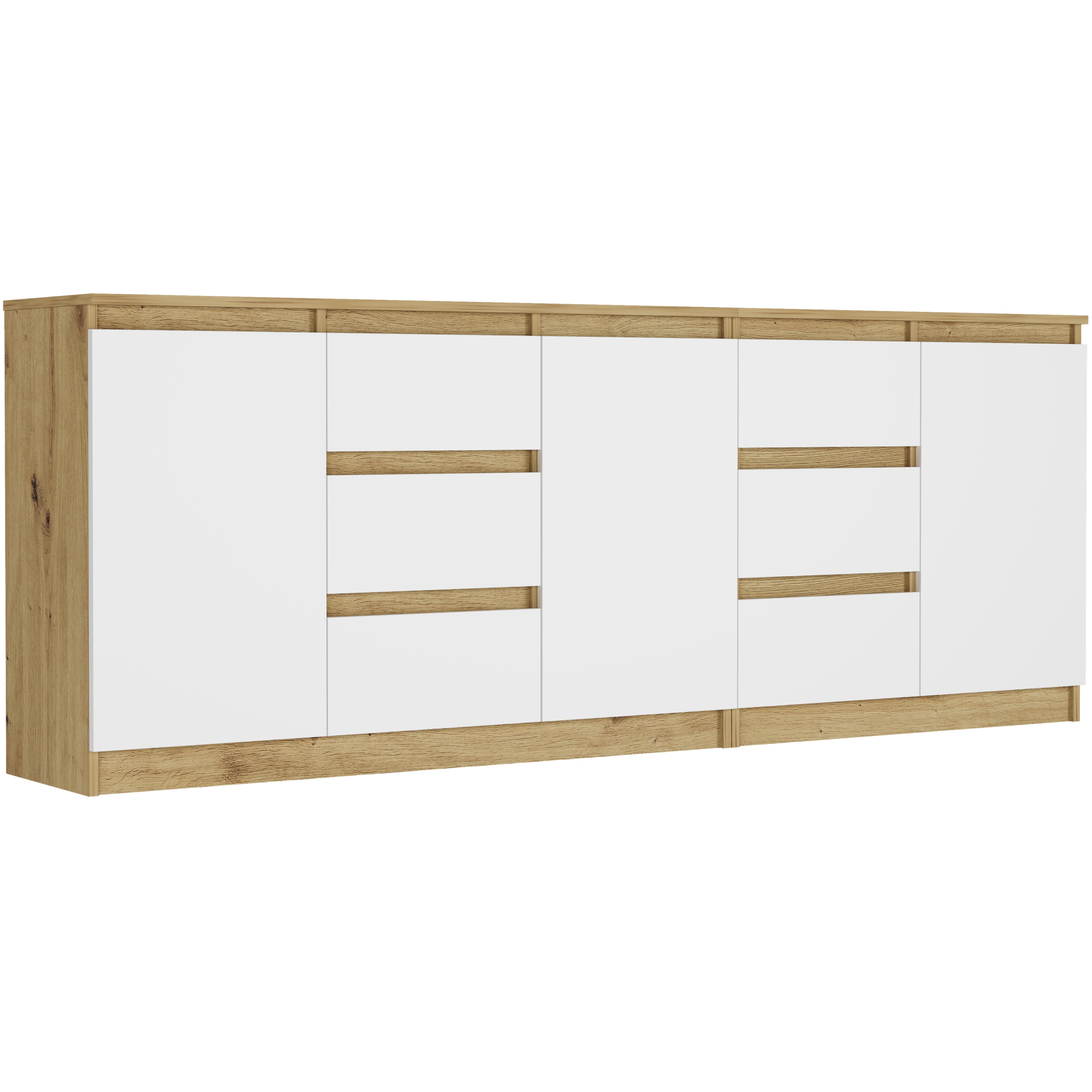 Komoda set 200 cm skříňka 6 zásuvek 3dvířka velká do obývacího pokoje artisan mix bílá