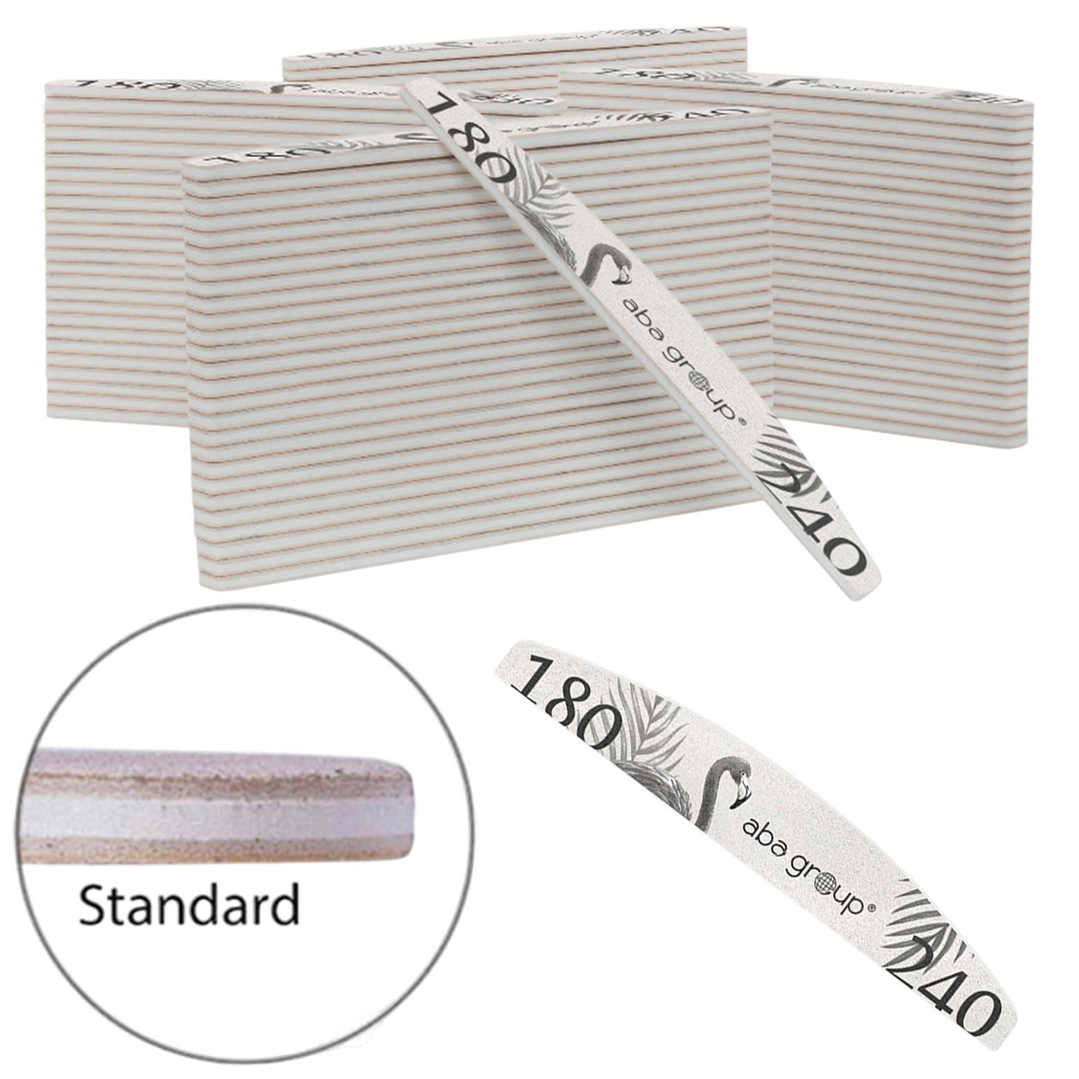 100x Profesionální Pilník Na Nehty Aba Loďka Půlměsíc Gradace 180/240