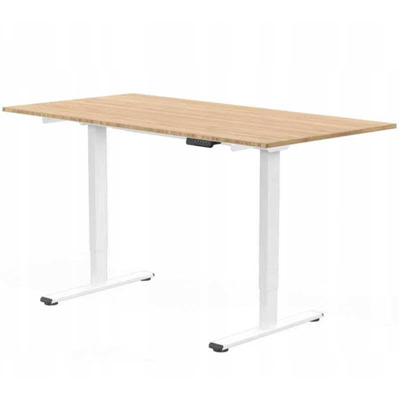 Elektrický stôl s T-rámom a háčikom bez dosky, biely, regulácia výšky