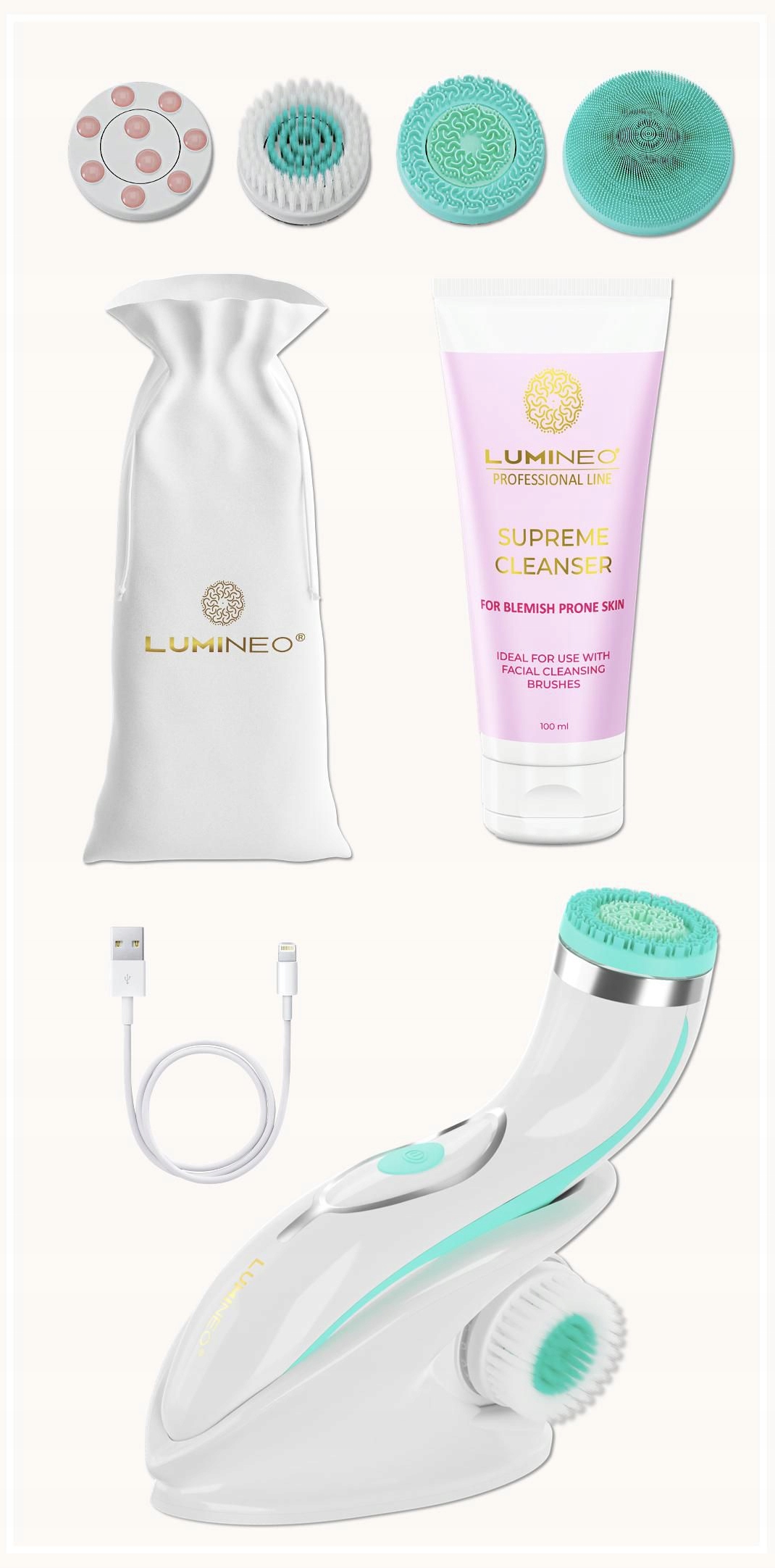 Brush Pro Lumineo 4 Nástavce Gel Pro Problematickou Pleť Tyrkysový