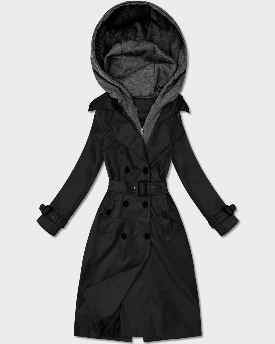 Tenký Kabát Kapuce T2-2252# Černá XXL (44)