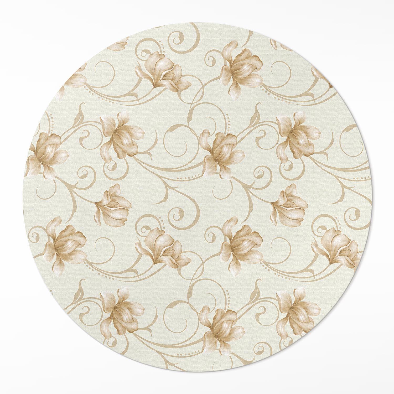 Kulatý Koberec Vinyl Krásné květiny rostliny v ornamentálním stylu fi 120 cm