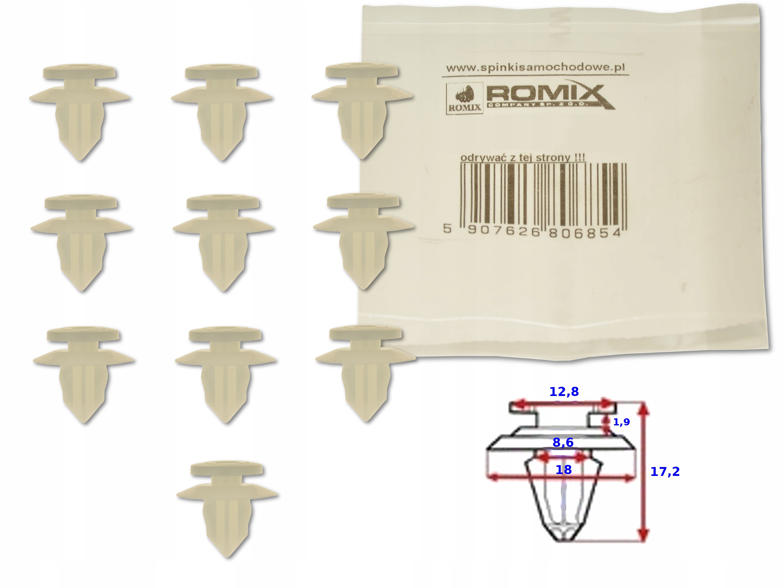 TOYOTA AVENSIS T25 03- KLIPS SPINKA KOŁEK BOCZKÓW