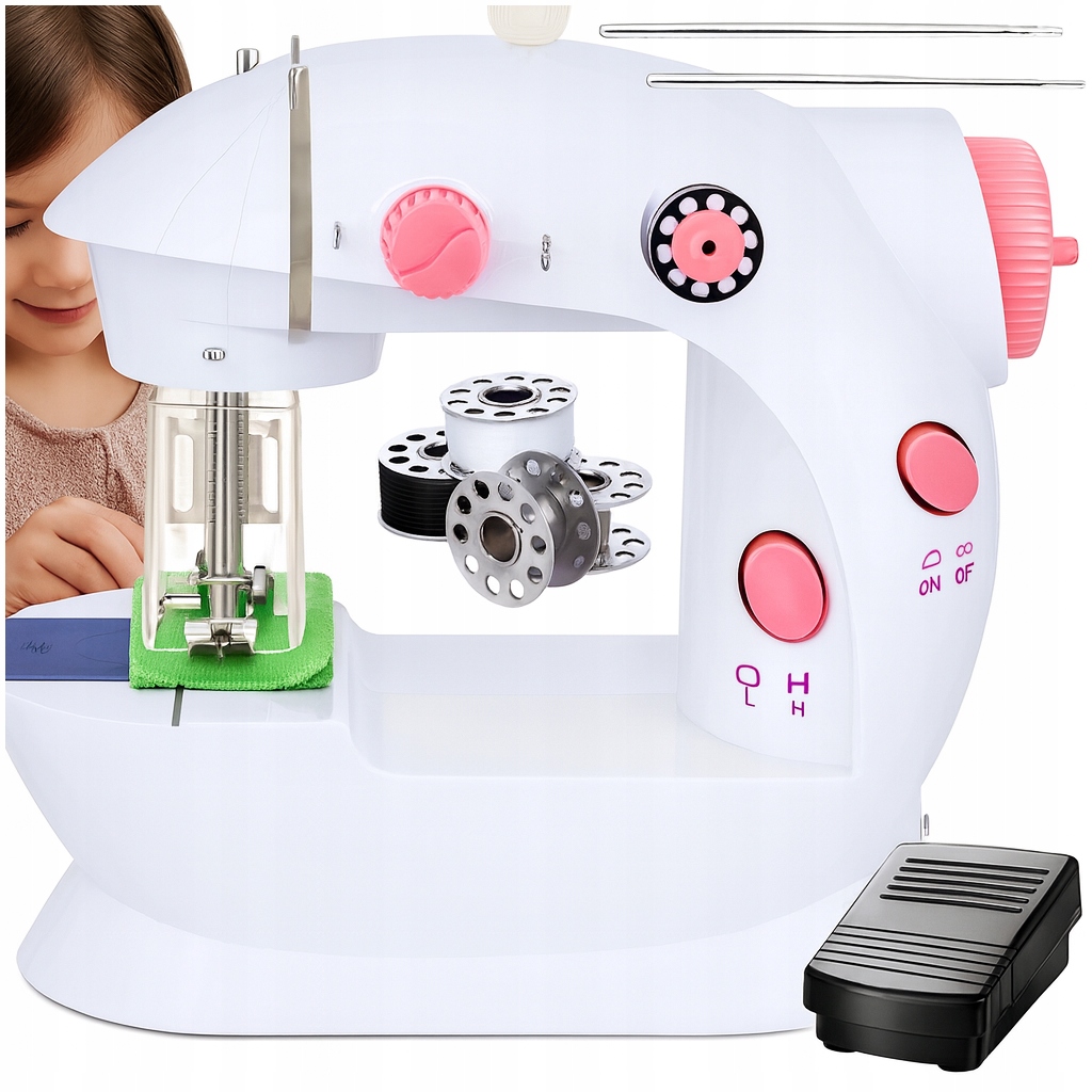 СПРАВЖНЯ ДИТЯЧА ШВЕЙНА МАШИНКА З КРИШКОЮ ДЛЯ ПАЛЬЧИКІВ + ЛАМПА ДЛЯ ГОЛКИ