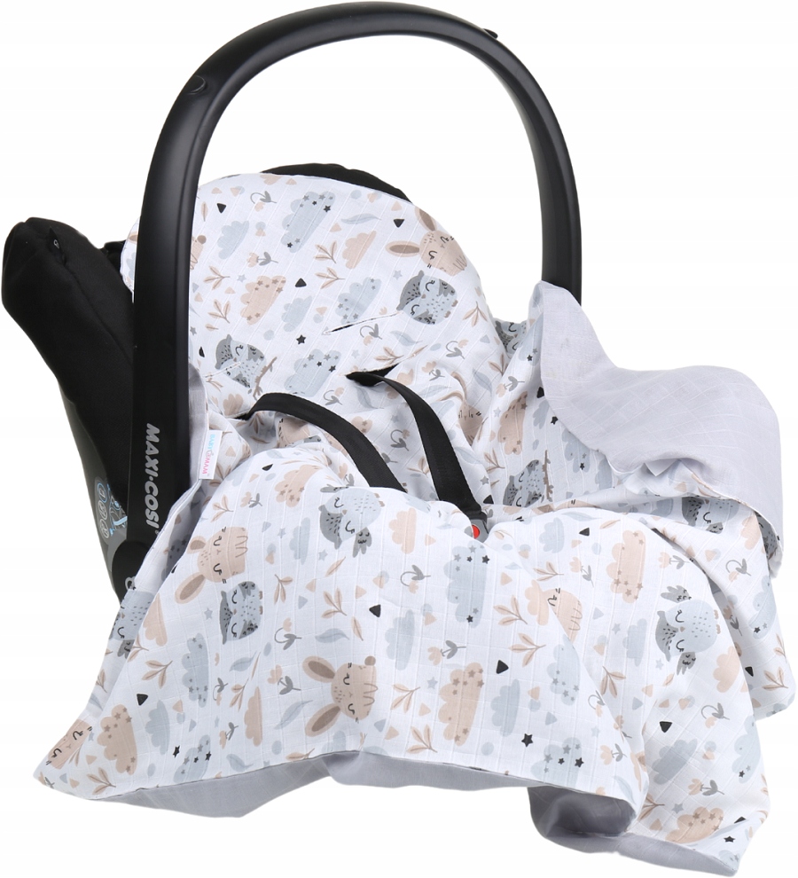 BABYMAM MUŚLINOWY OTULACZ KOCYK NOSIDEŁKA FOTELIKA