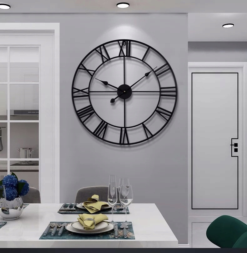 ZEGAR ŚCIENNY 50cm NA ŚCIANĘ LOFT RZYMSKI 3D RETRO DO SALONU BIURA DOMU Kolor czarny