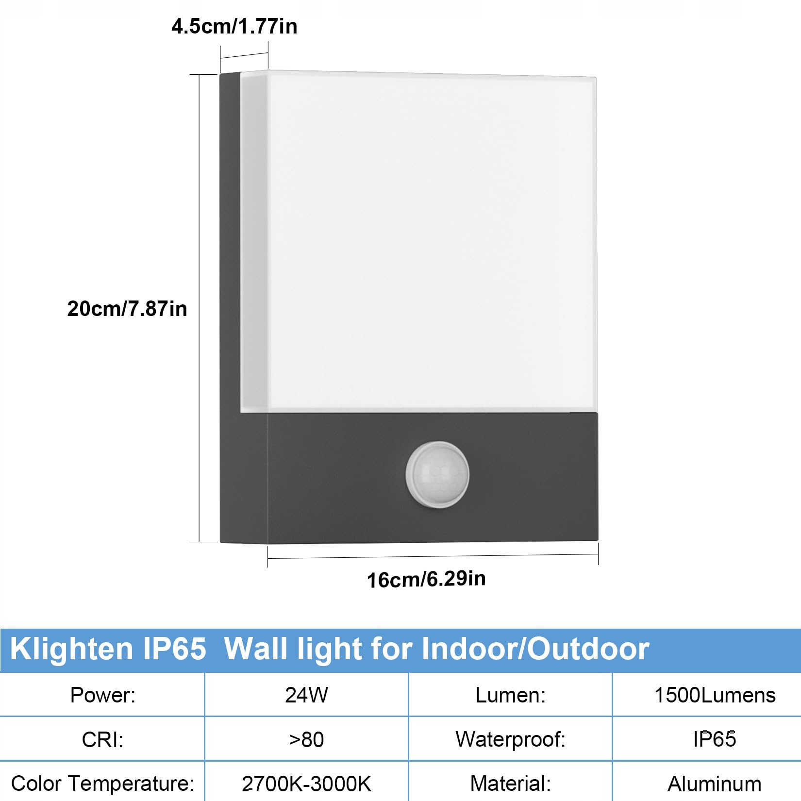 Kinkiet Zewnętrzny LED Z Czujnikiem Ruchu Ciemnoszary IP65 24W KLIGHTEN — miniatura 4