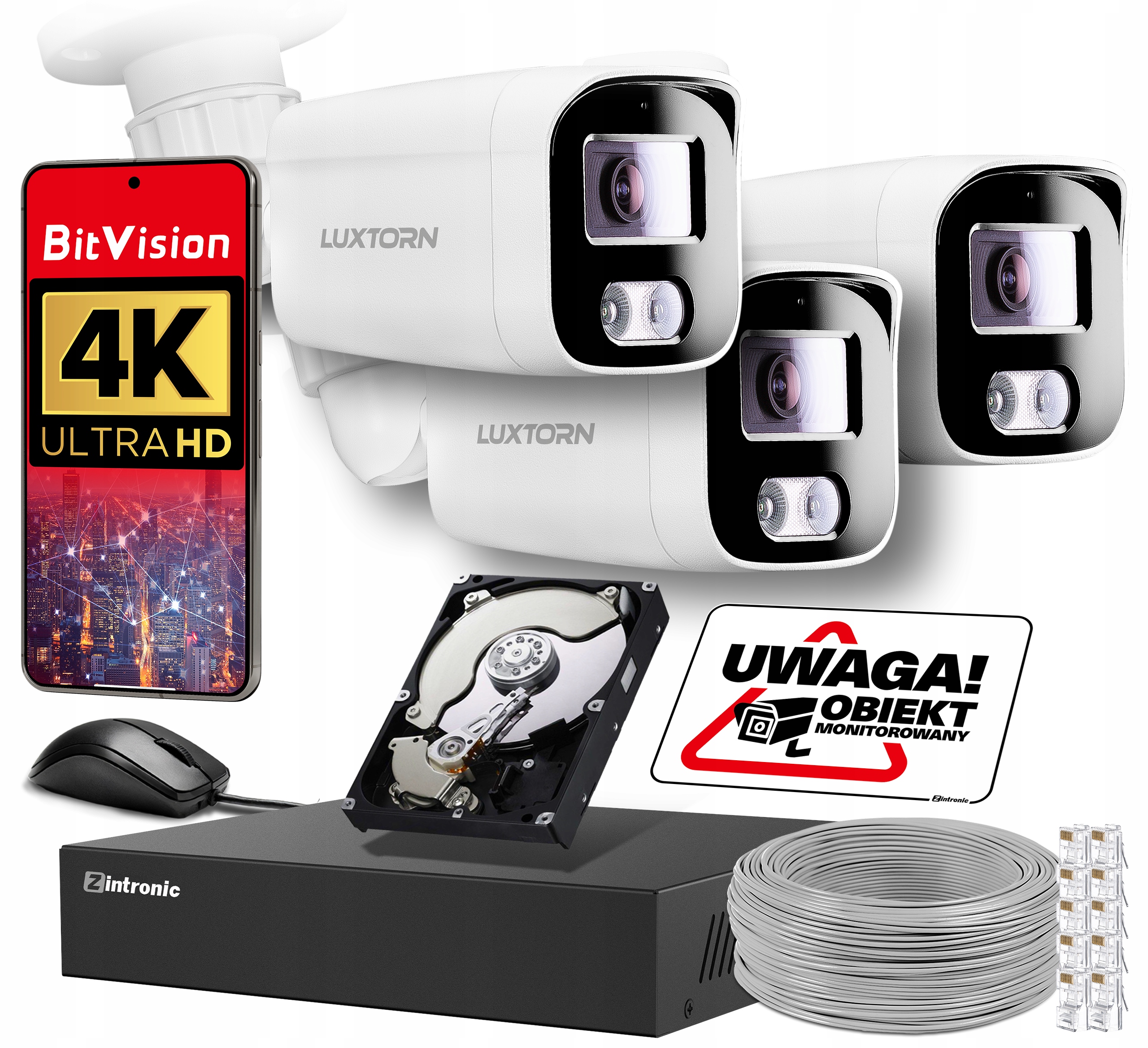 Sada Pro Monitorování obchodu 4K 8Mpx Ip Poe 3 Kamery Detekce lidí 1 Tb