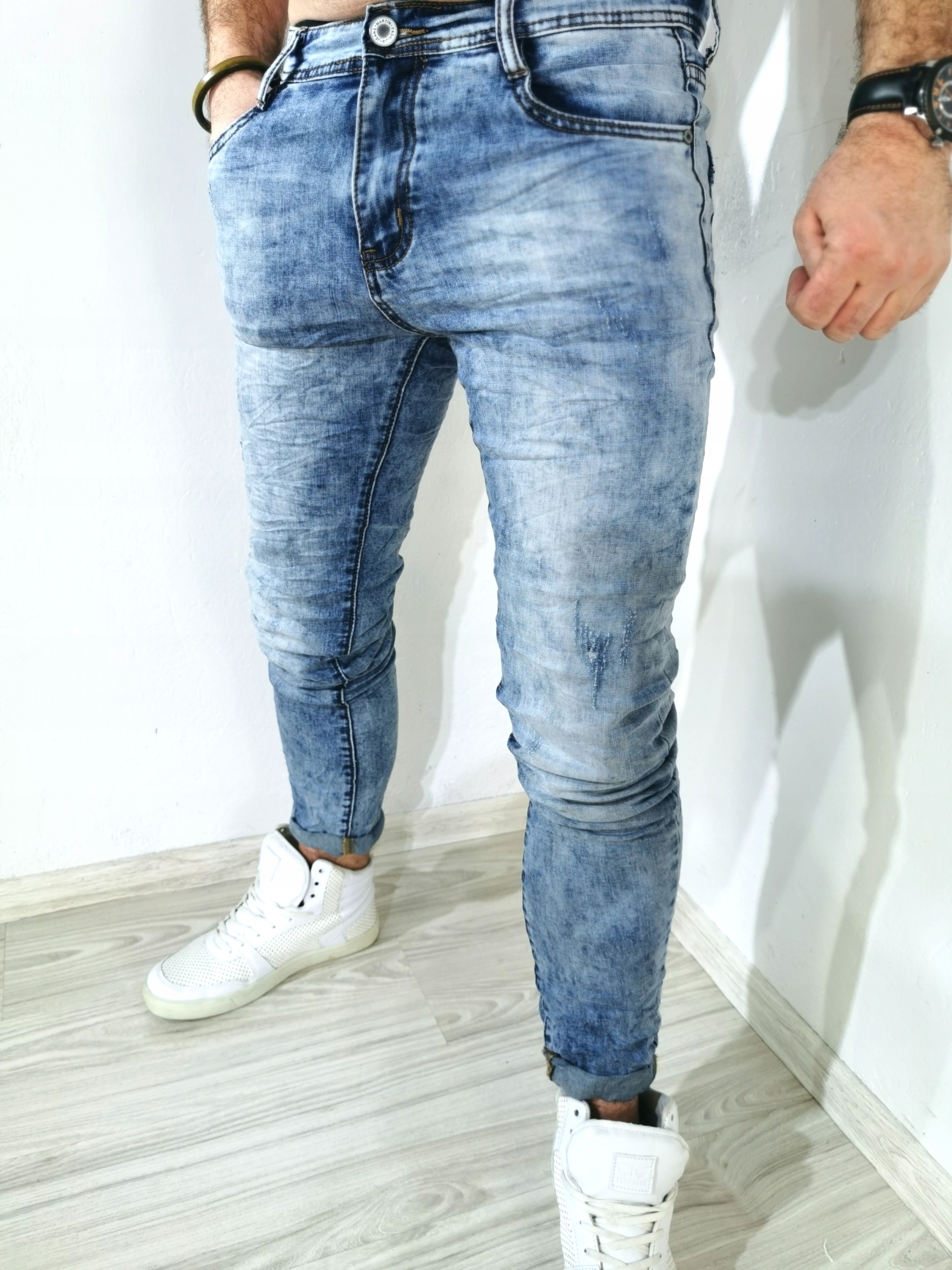 Spodnie męskie jeans jasne wycierane długie V 32 Rozmiar 32
