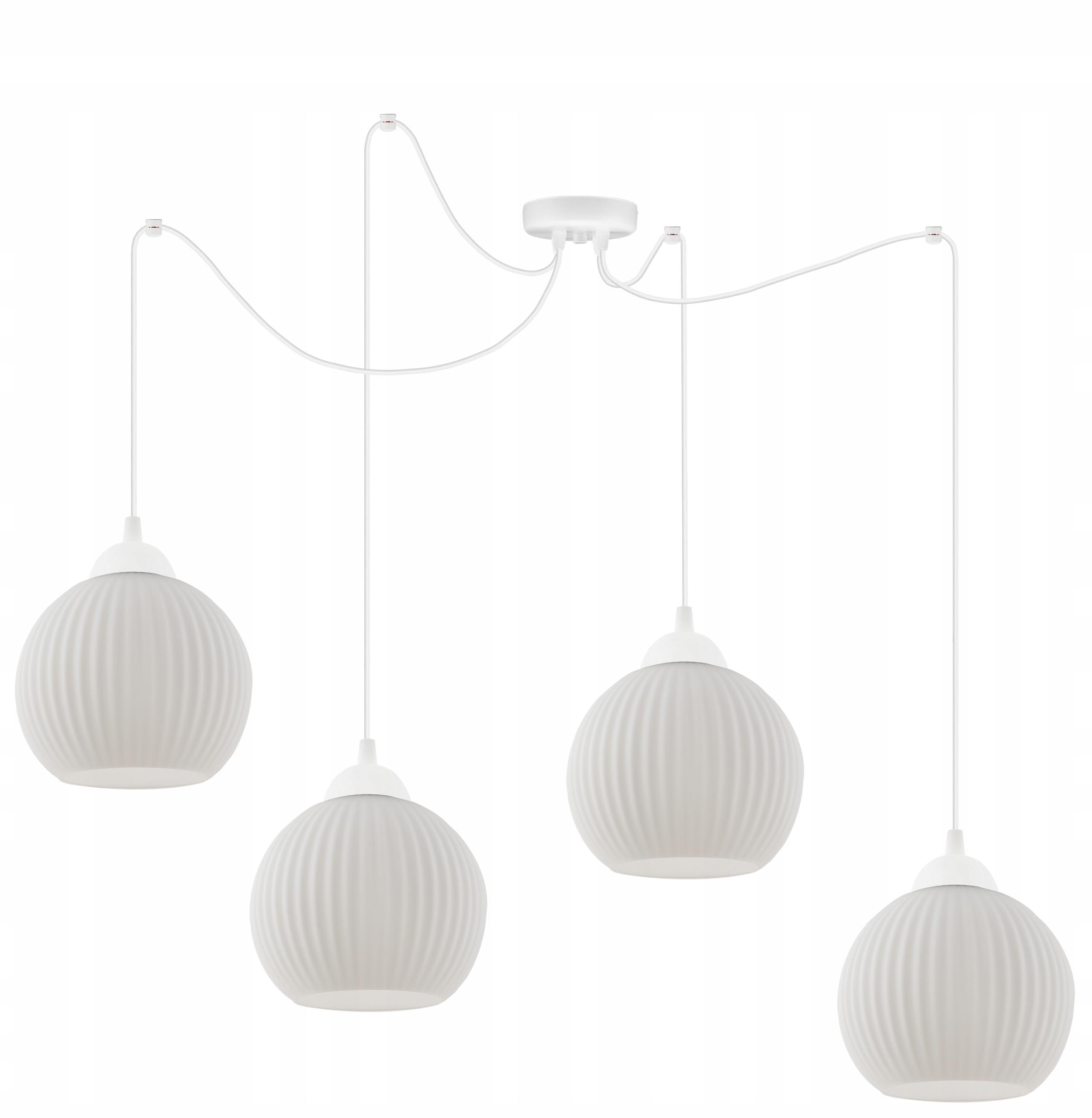 Závesná Stropná Lampa Luster Pavúk Loft 4 Zdroje Biele Sklenené Gule E27