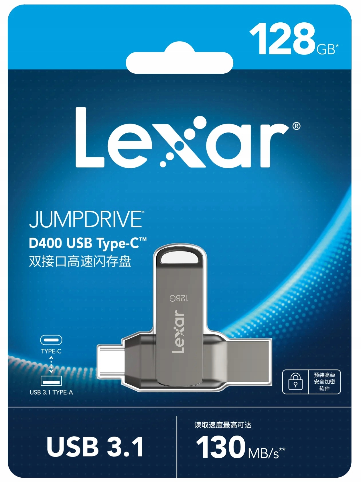 Pendrive Lexar Jump Drive Dual D400 128GB USB 3.1 typ C Szary