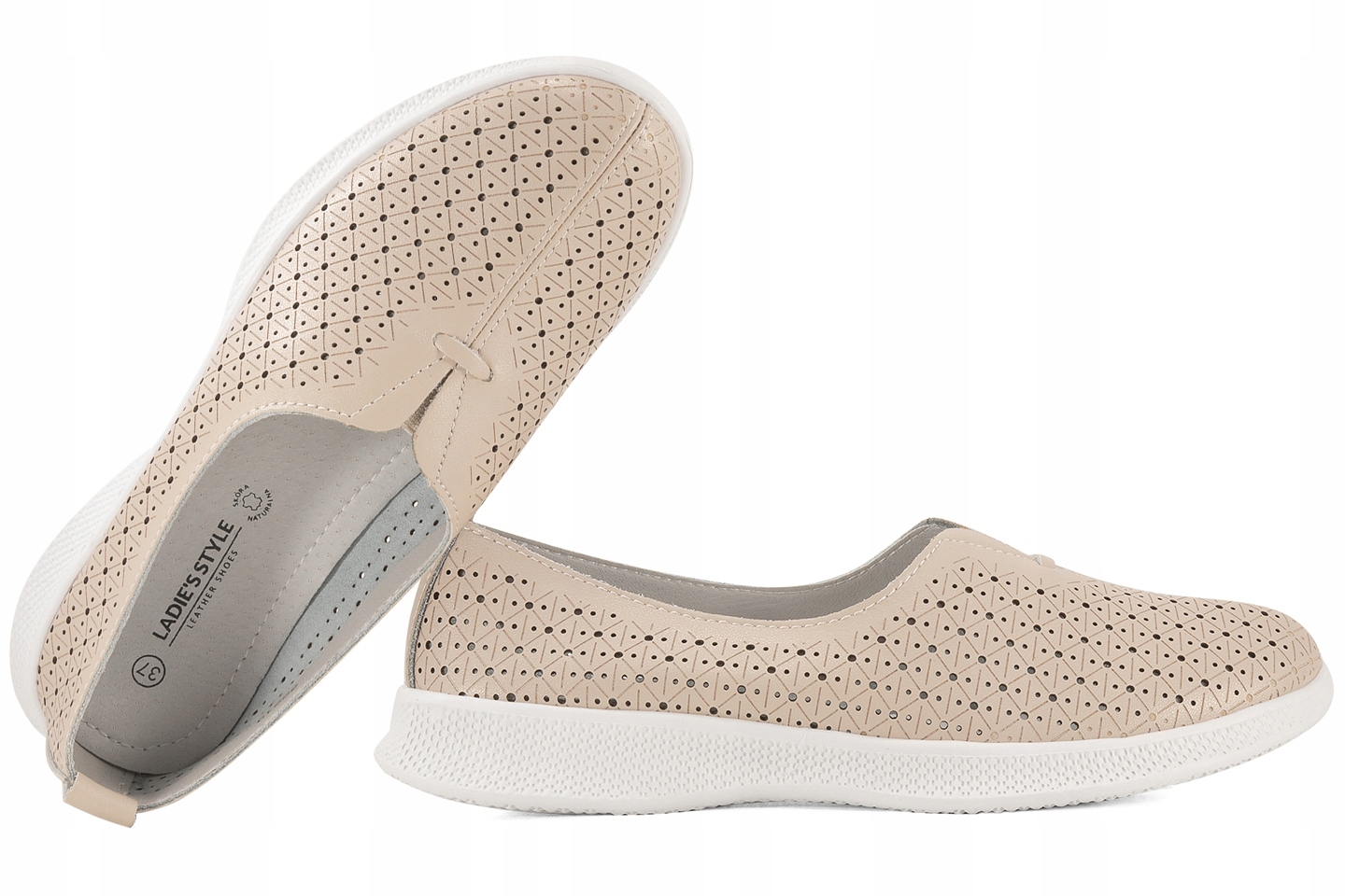 Ladie's Style 22219 Ažurové Mokasíny Dámské Kožené Polobotky béžové 36 Béžová