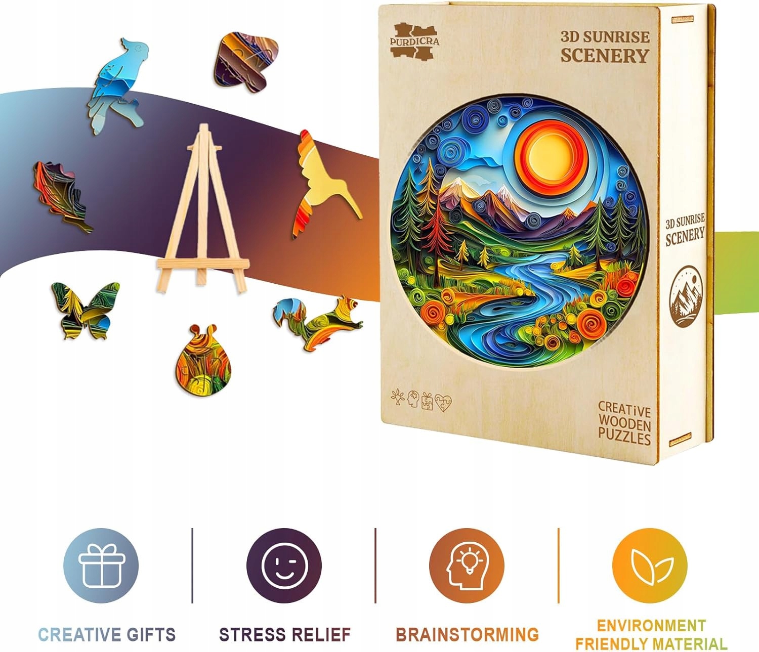 Puzzle drewniane duże 300 elementów las w górach 3D w drewnianym pudełku