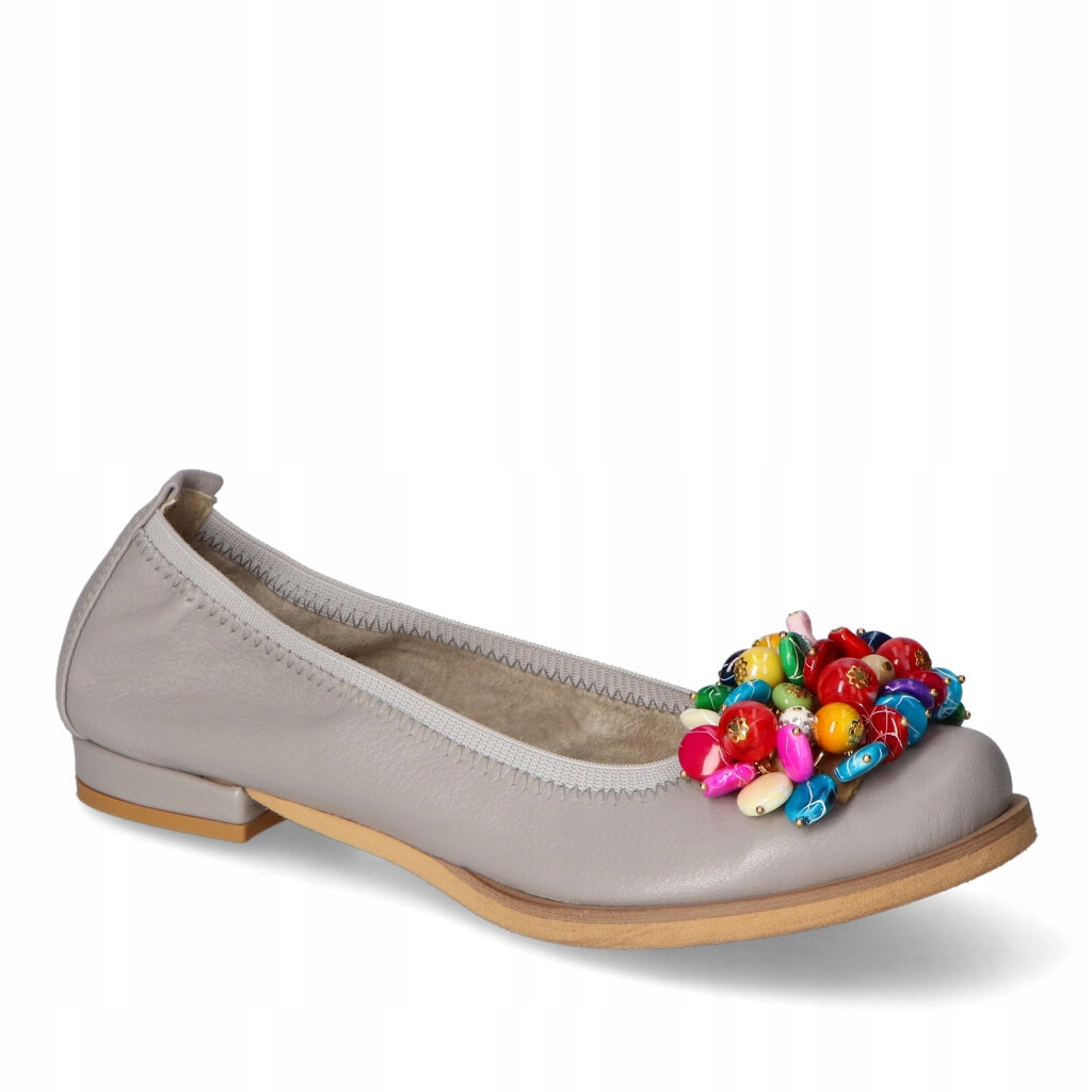 Dámské baleríny Tuomo Šedý Groszek Kožené korálky 36