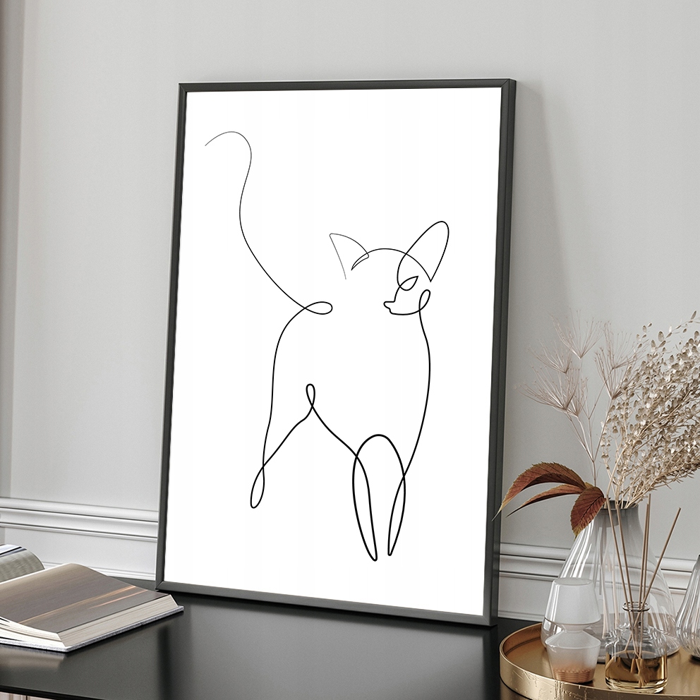 KOT MINIMALIZM LINIA PLAKAT 21x30cm cz-b obraz abstrakcja lineart #399 Marka KMBpress
