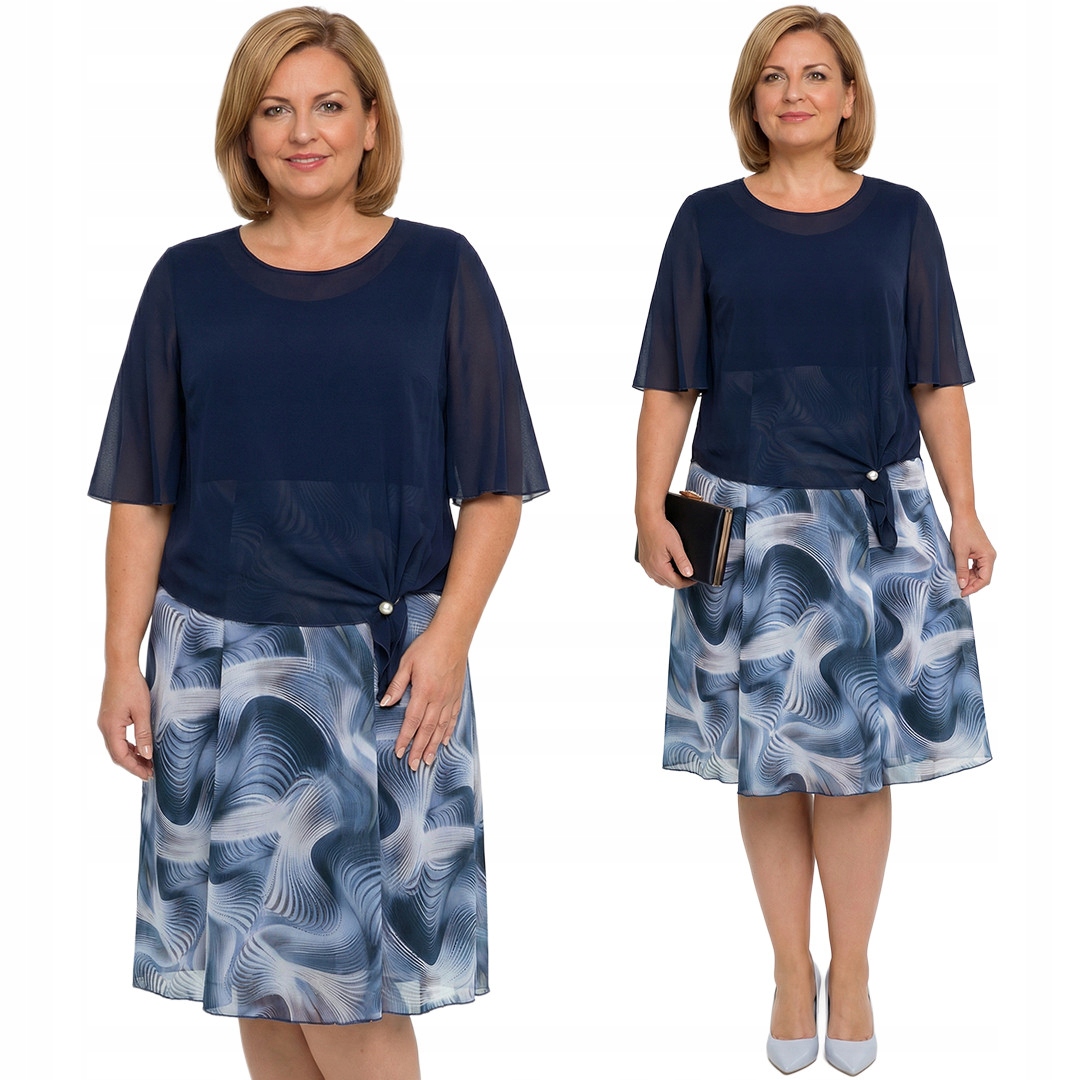 Šaty tmavě modrá se spodním dílem a vzory plus size velikost 58