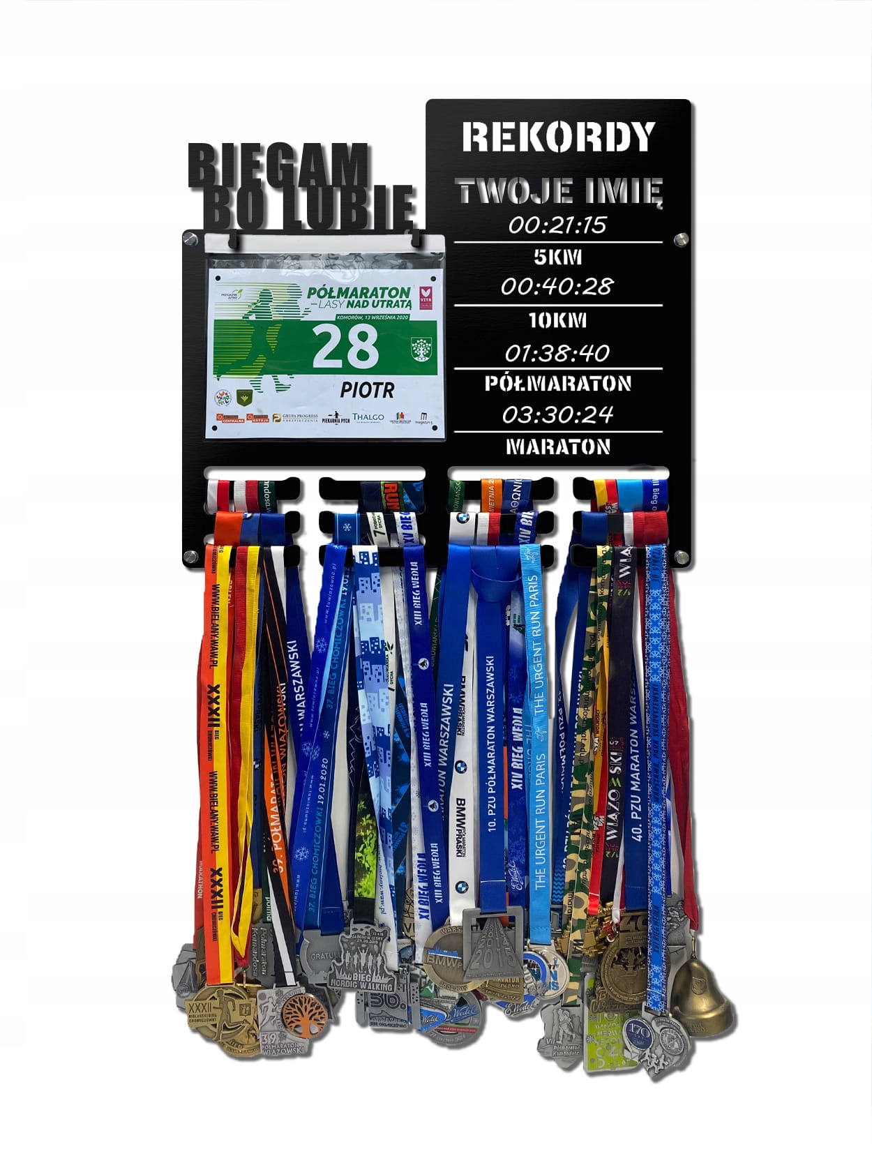 Wieszak na medale i numery startowe Rekordy Biegowe Run twoje imię 340.1