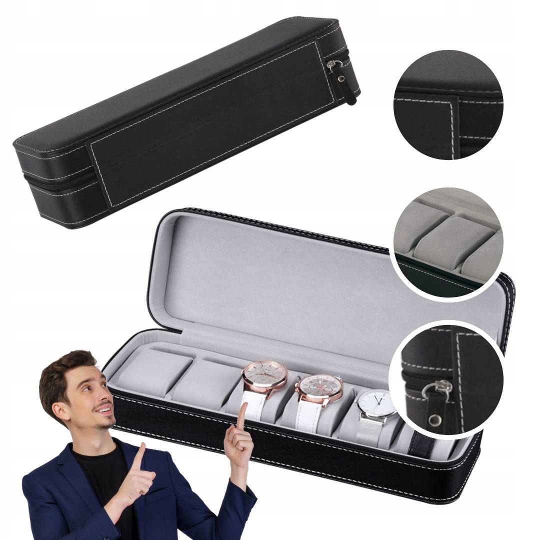 PODRÓŻNE ETUI NA 6 ZEGARKÓW ZAMEK BŁYSKAW PREZENT