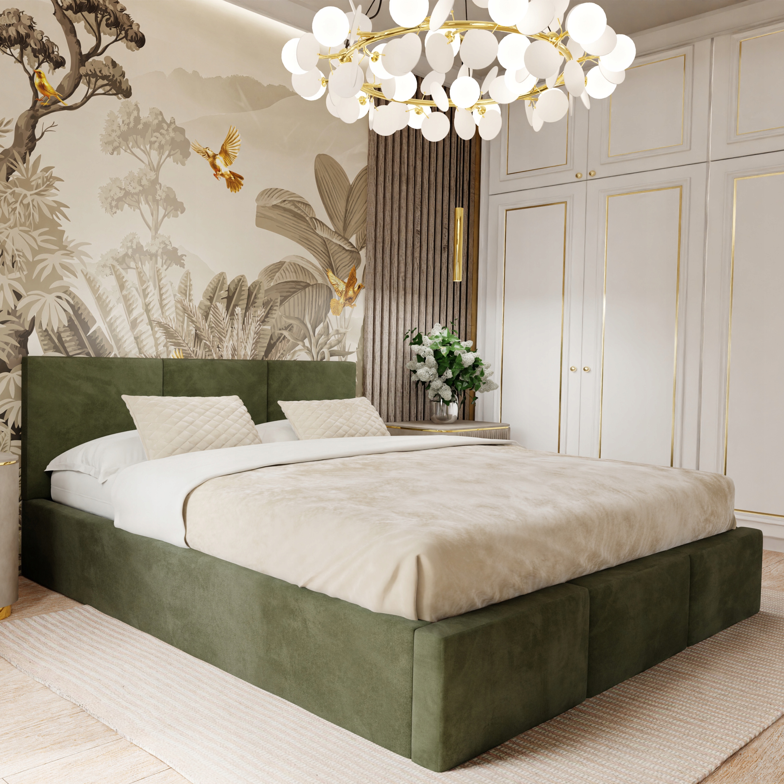 Čalouněná Postel Do Ložnice 180x200 Manželská Postel S Úložným Prostorem Khaki