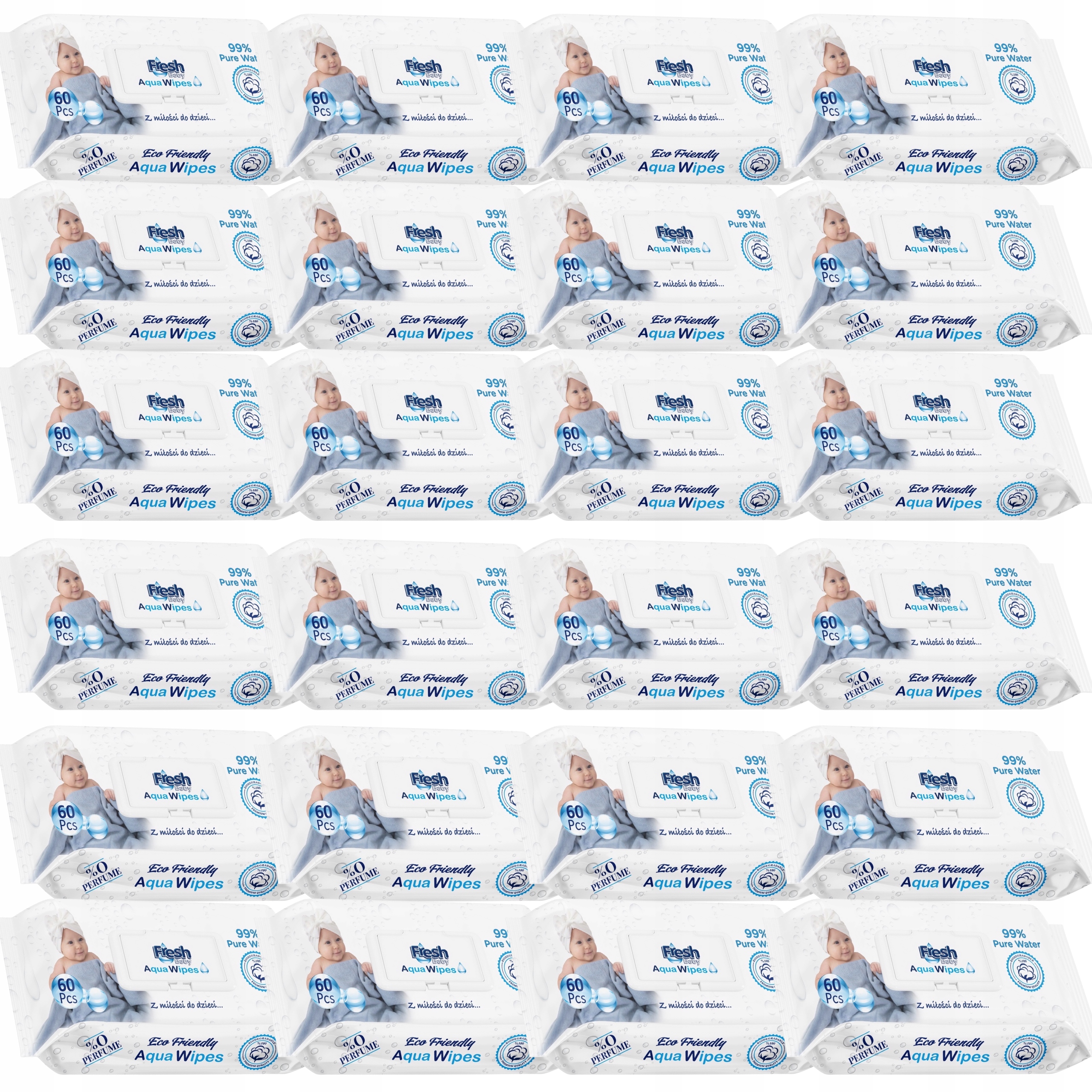 24x Aquawipes Chusteczki Nawilżane Wodne Dzieci Aqua Wipes 99% Wody 1440szt