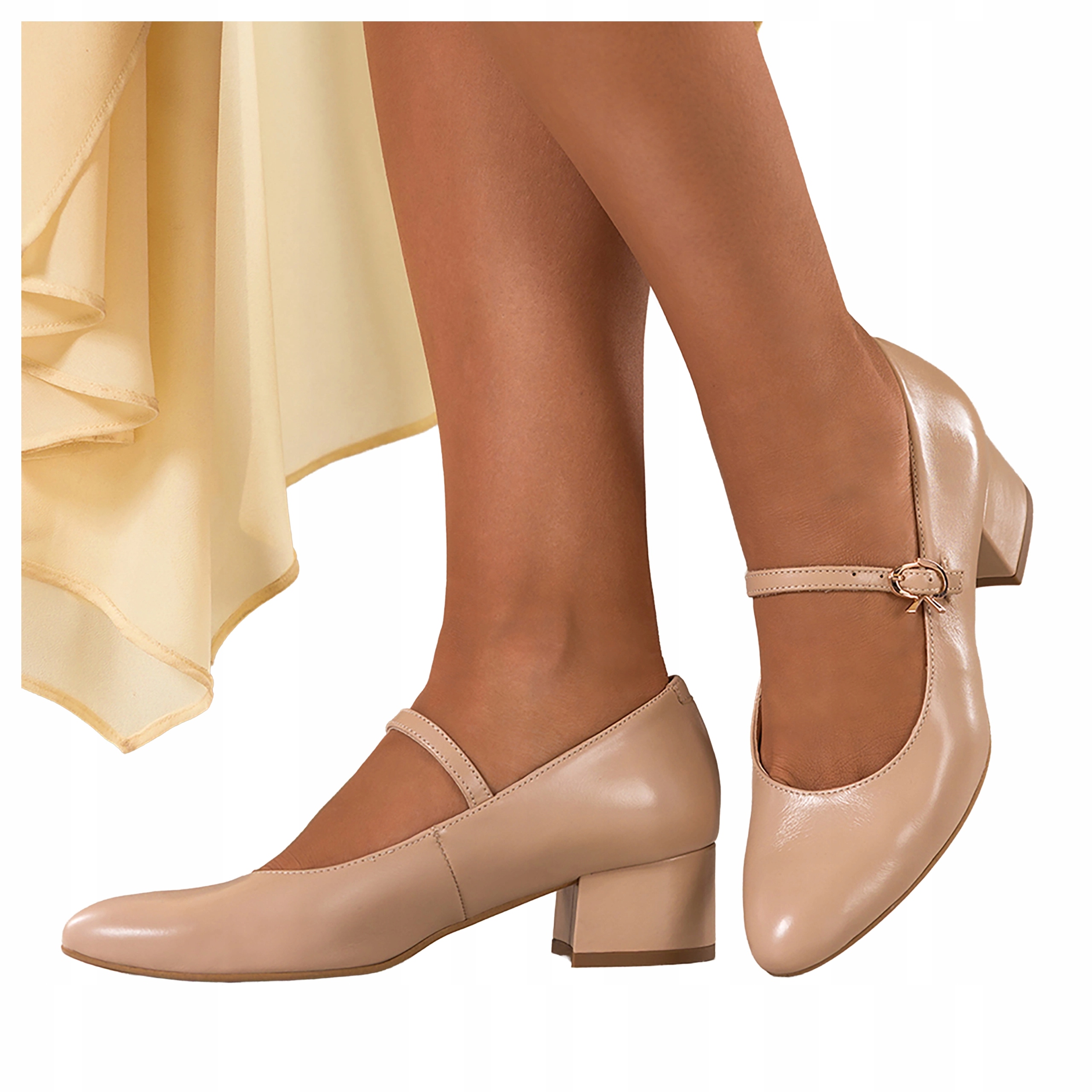 Béžové dámské kožené lodičky Mary Jane s páskem Nízký kotník, velikost 36