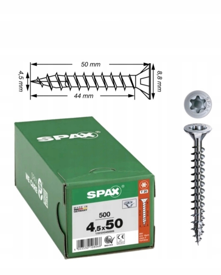 Univerzální šroub do dřeva spax 4,5 x 50 Wirox Tx 500 ks