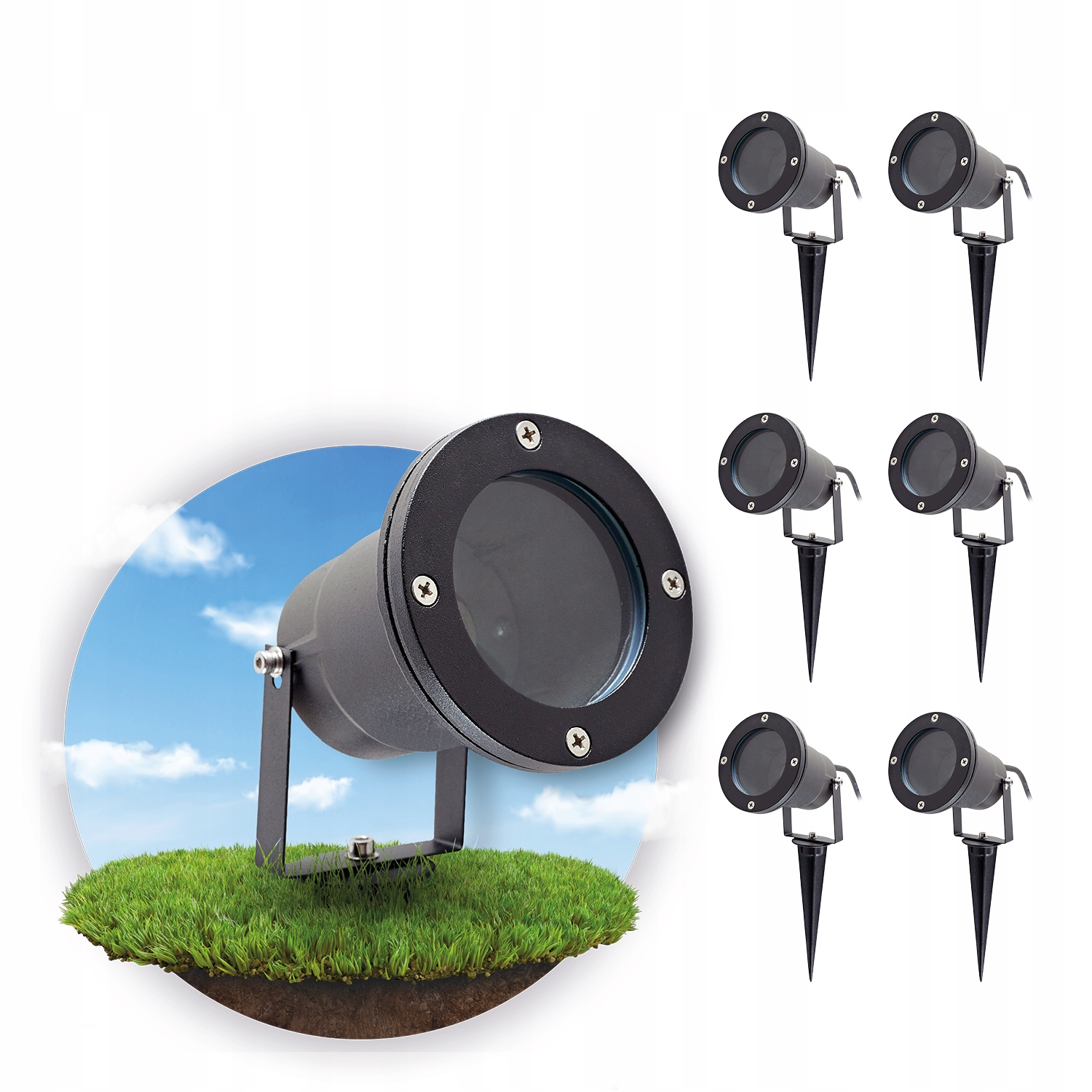 Set 6x Zapichovací lampa Porto zahradní reflektor Černá voděodolná