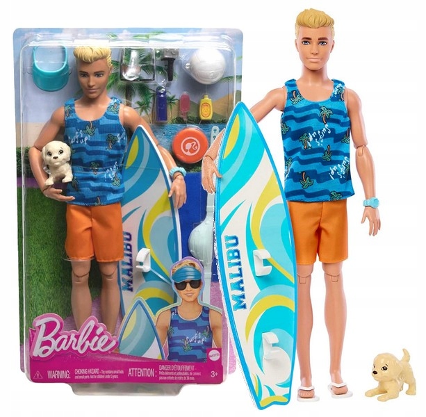 

Lalka Barbie Ken Surfer Malibu surfboard piesek