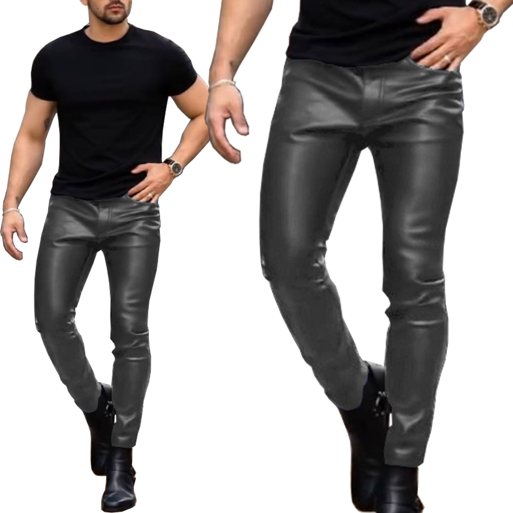 Pánské kalhoty Casual Slim Fit Voskované trubičky z kůže