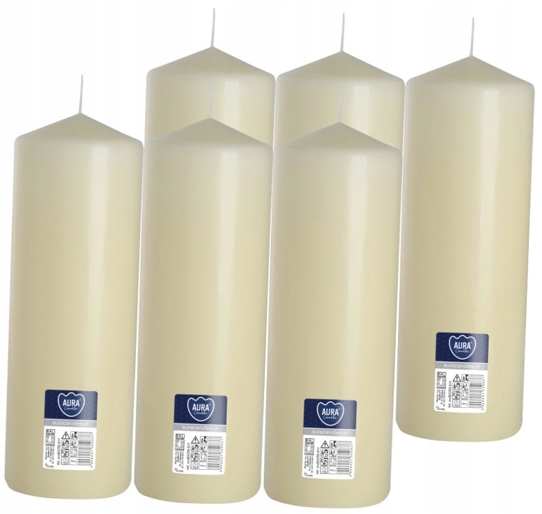 6X Krémová Velká svíčka válec bez zápachu Parafínová Svíčka 25CM 160H 1KG