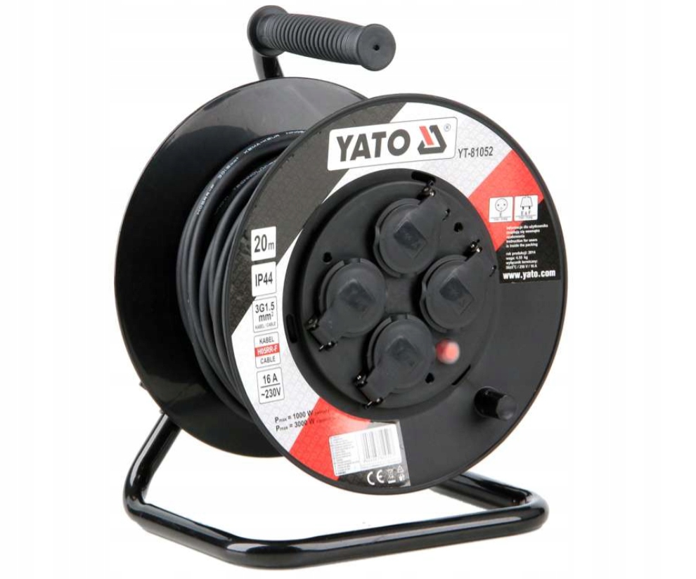Yato Predlžovací Kábel Bubnový Stavebný 20 m Na Bubne 4 Zásuvky 3x1,5MM