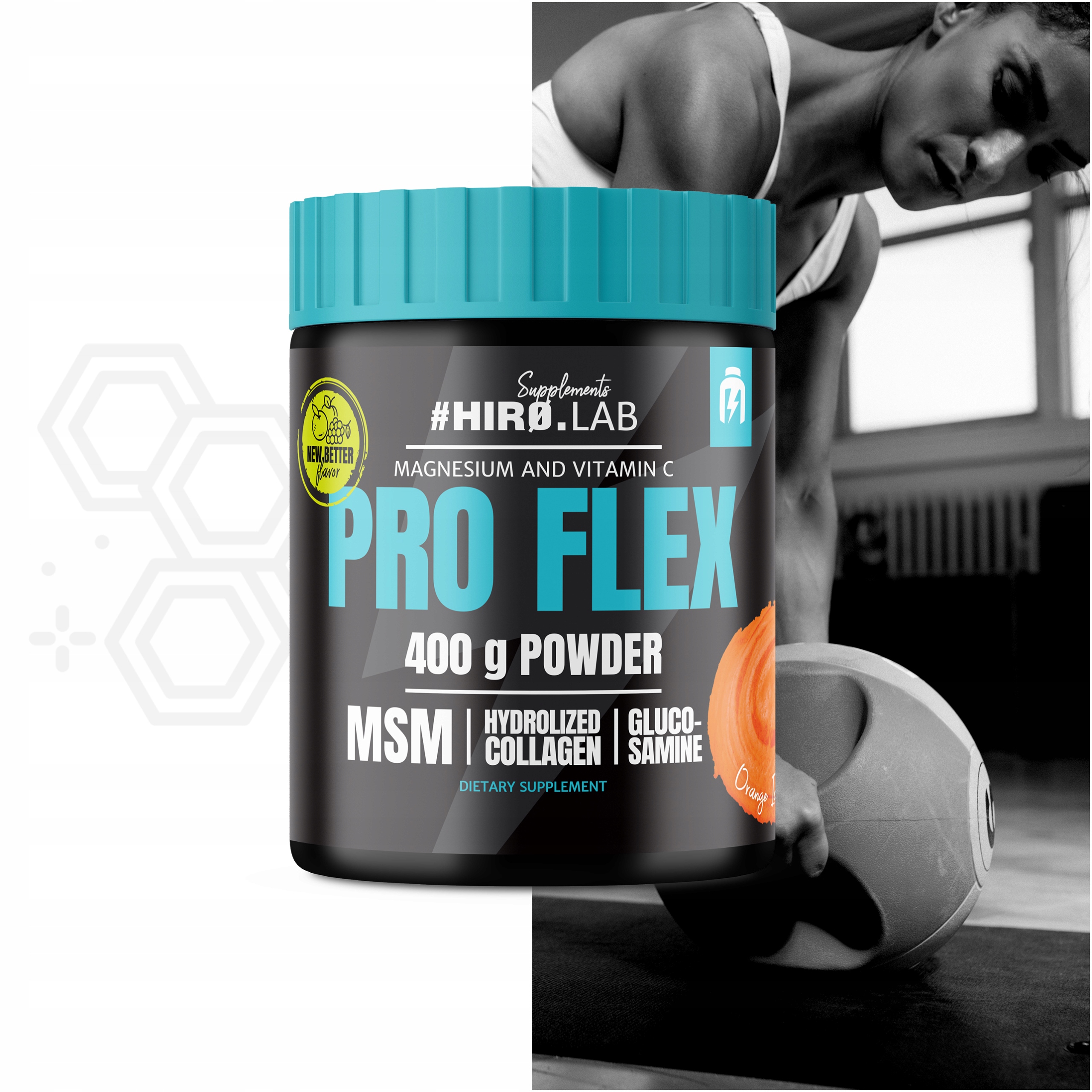PRO FLEX NA STAWY KOLAGEN MSM KOŚCI 400g GLUKOZAMINA POMARAŃCZ hiro Nazwa Pro Flex