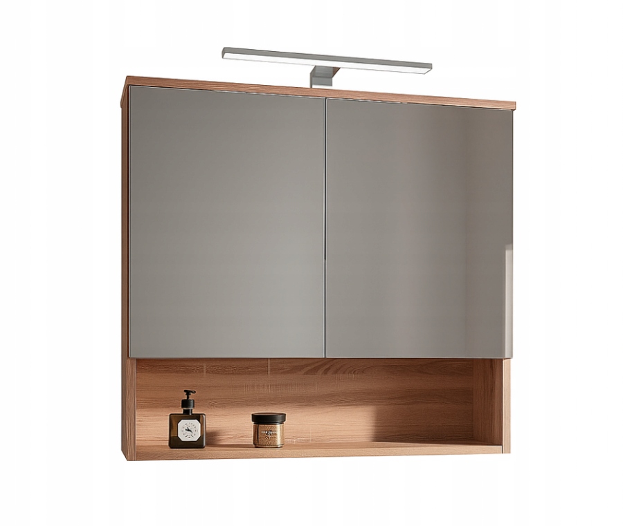 Koupelnová skříňka 80x65 cm Led dub sonoma se zrcadlem závěsná s osvětlením