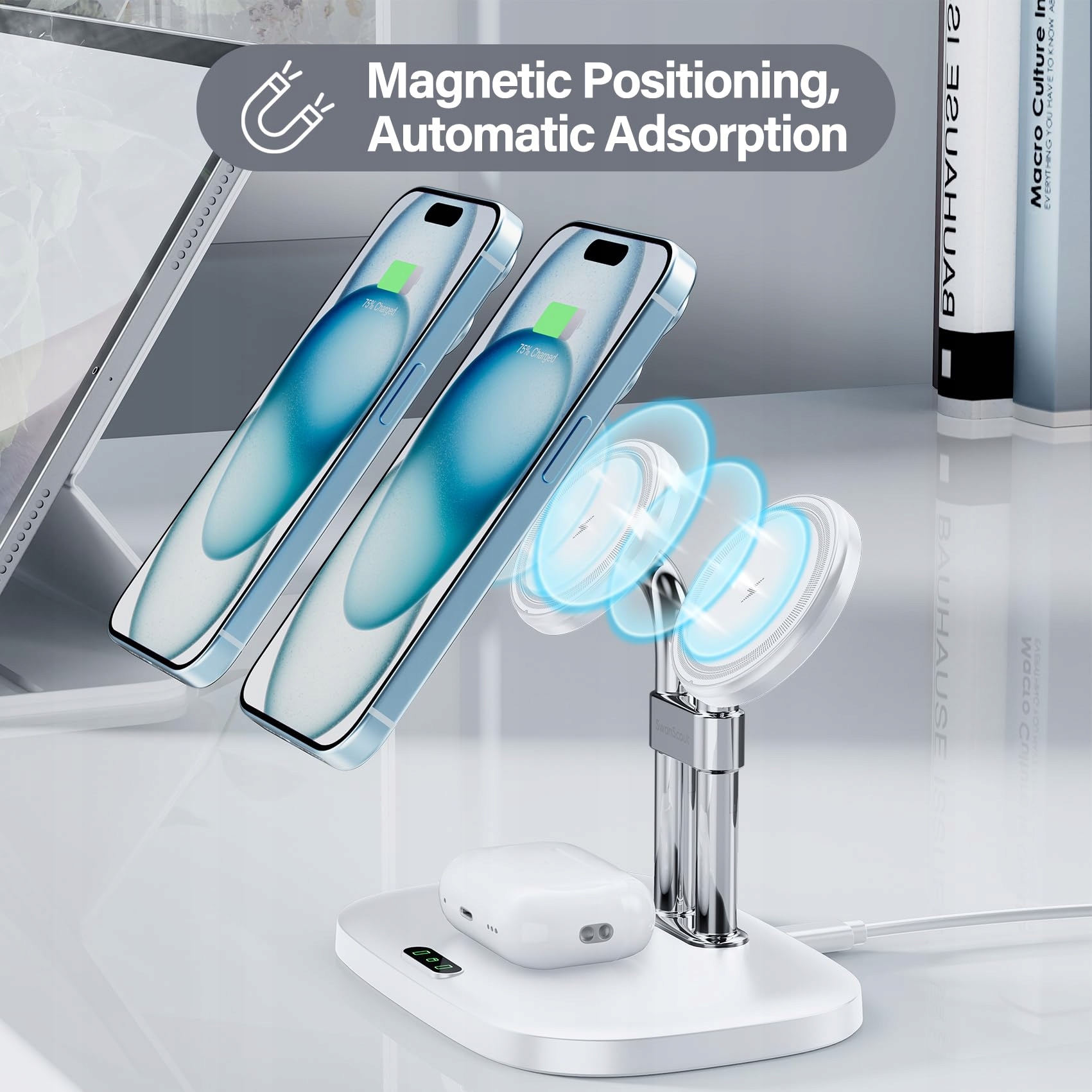 SWANSCOUT Indukcyjna Stacja Ładowania iPhone AirPods MagSafe 2 Telefony — miniatura 4