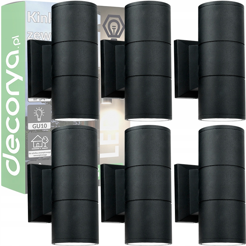 6x Podwójny Kinkiet Góra-dół Oprawa Led GU10 Lampa Ścienna Elewacja Czarna