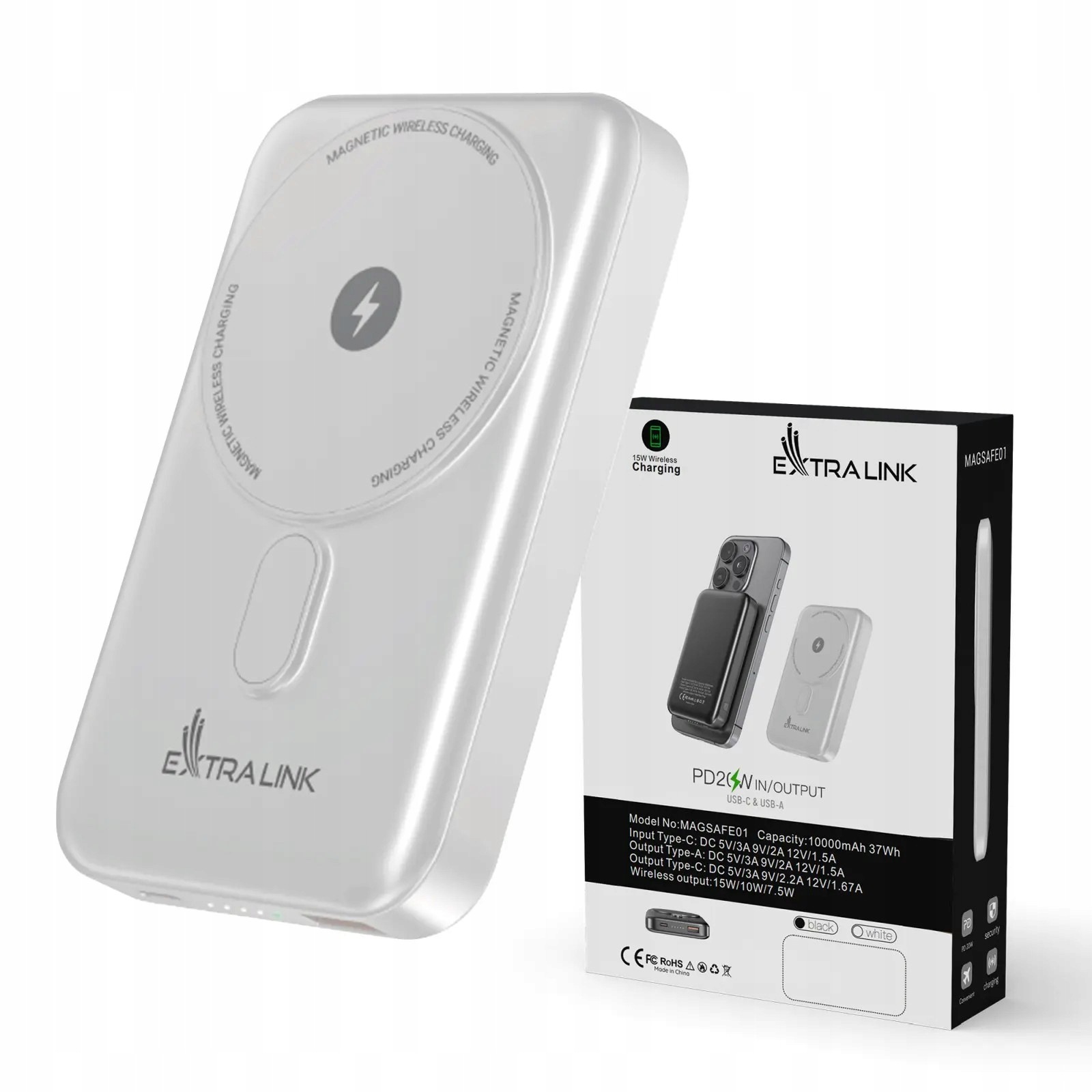 Extralink MagSafe 10000mAh Biały Powerbank Power bank, 38. 5Wh PD20W+15W