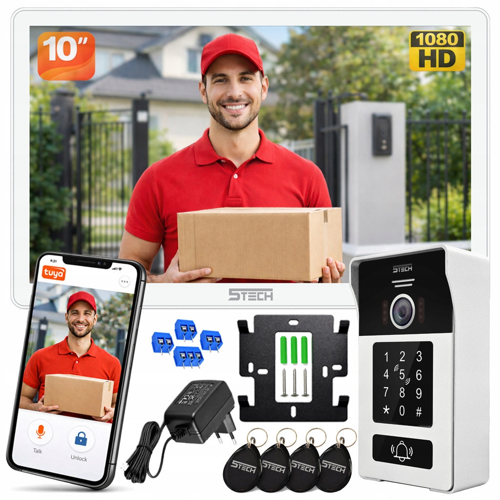 Cyfrowy 2-żyłowy Wideodomofon Wi-Fi 5TECH Twin Virgo Ips 10" Czytnik Kod