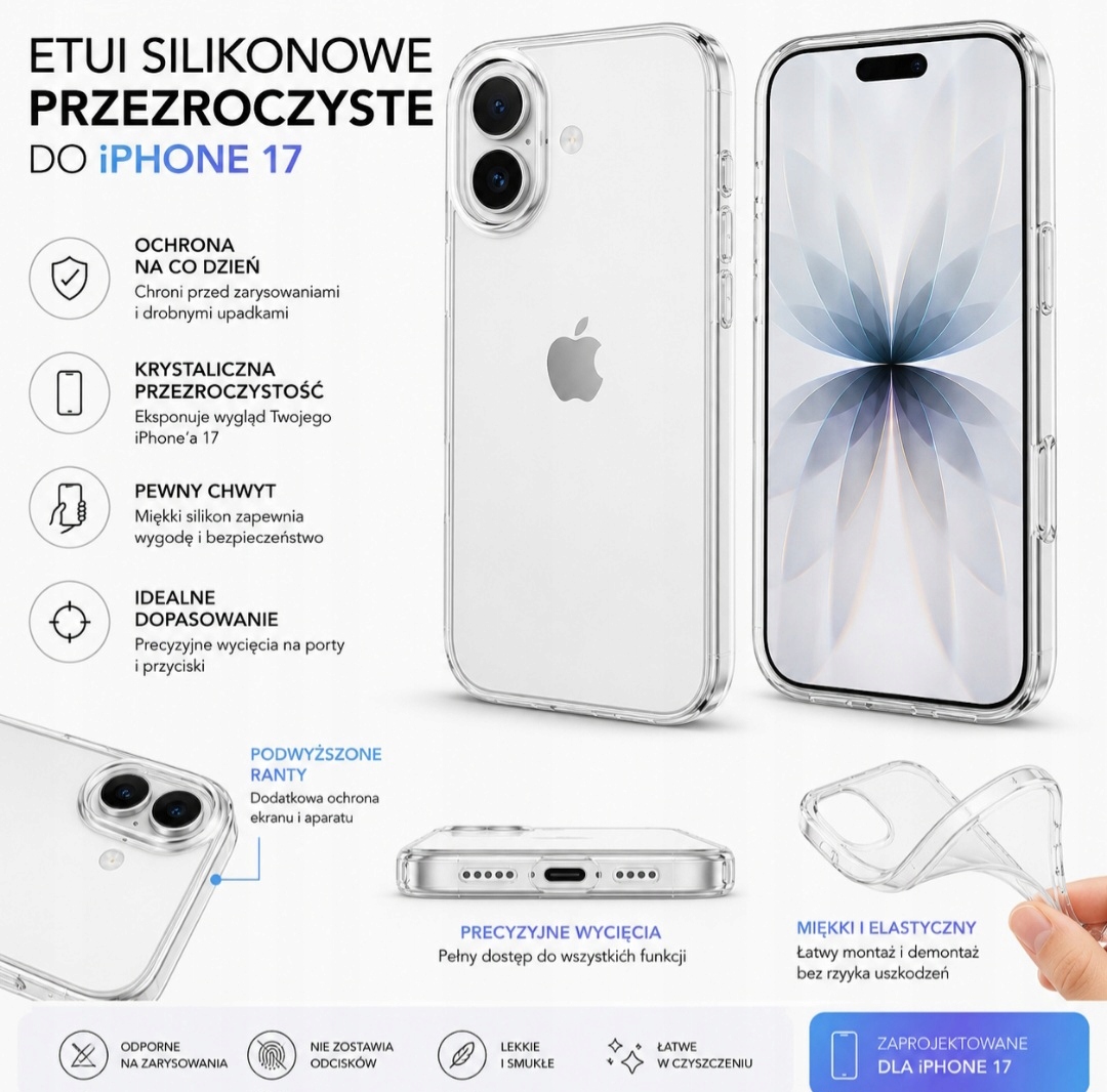 Etui do Apple iPhone 17 bezbarwne , silikonowe