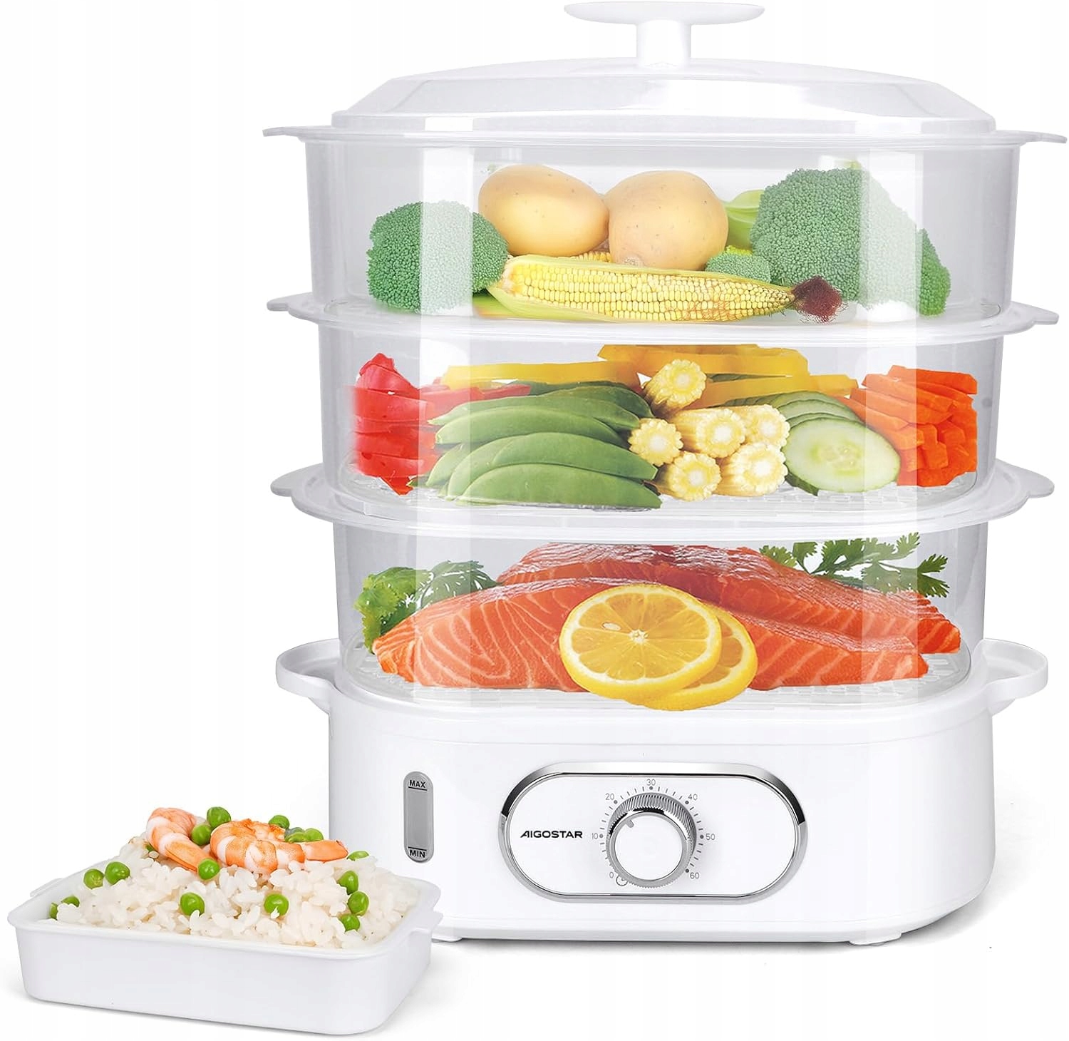 Parní hrnec Aigostar B311N Vaření v páře 12L 900W Bílý