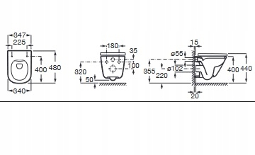 Miska podwieszana Rimless Square Compacto z deską Marka Roca