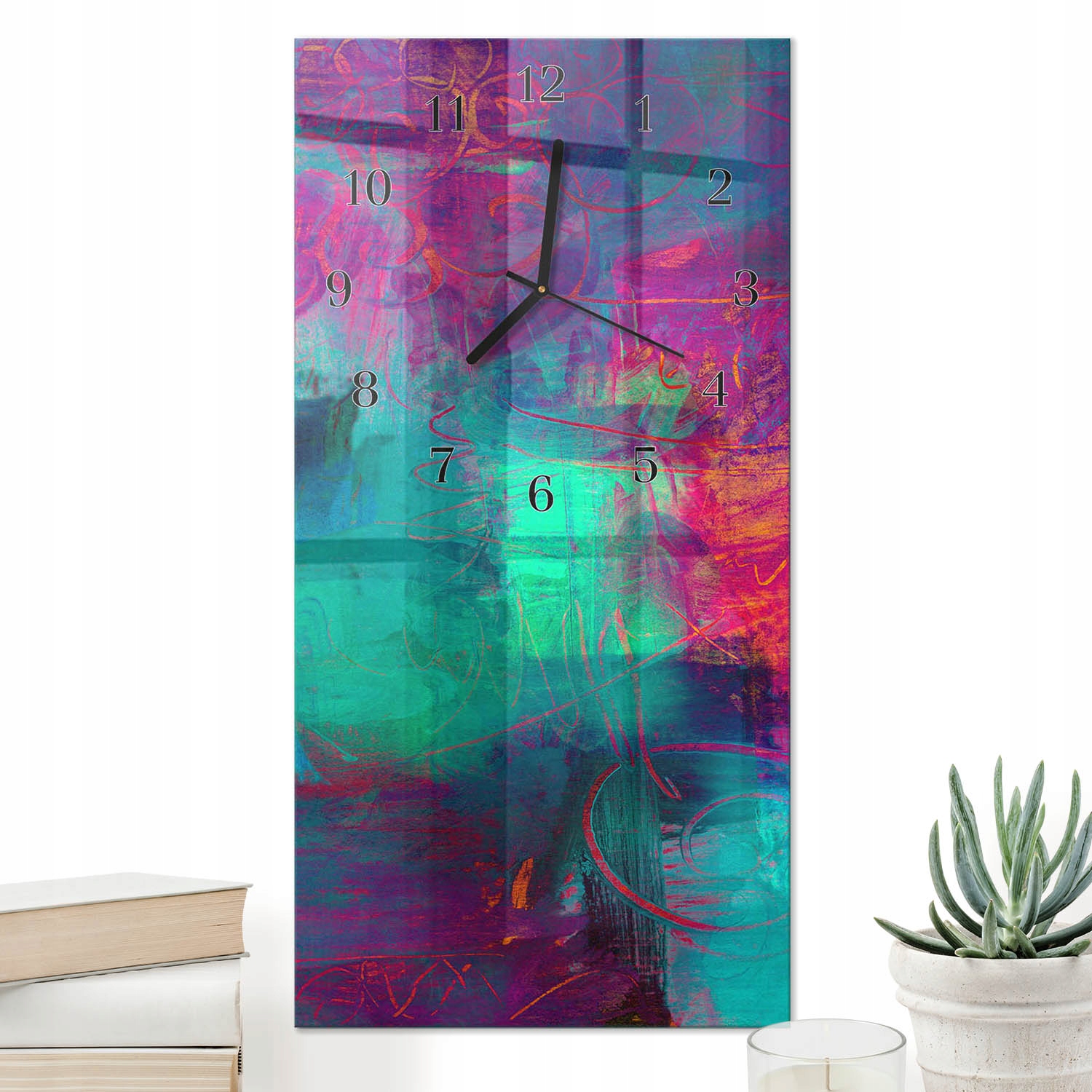 Personalizované foto Vertikální hodiny 30x60 cm Skleněné barevné malování