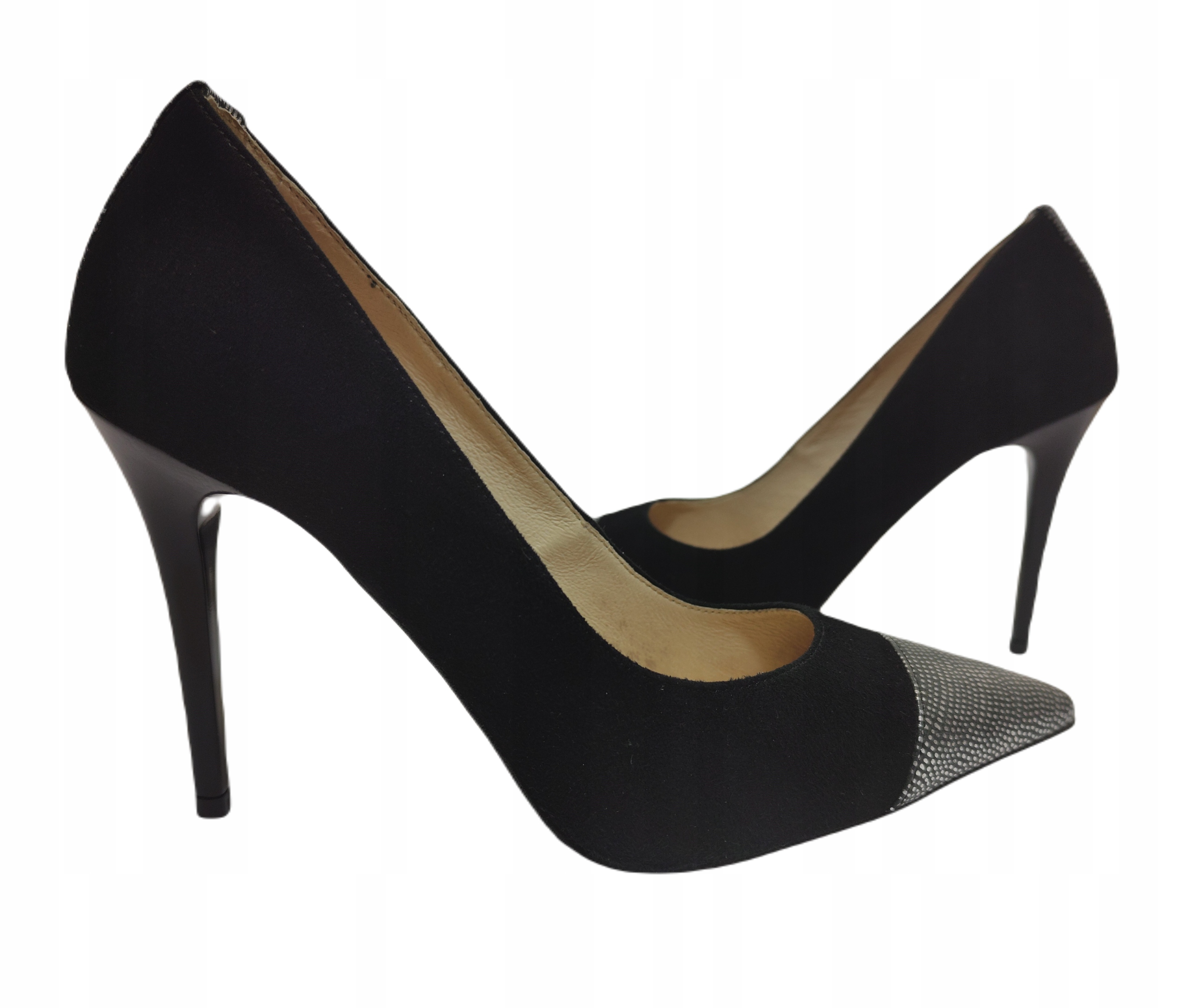 kožené lodičky Lizard 3078 Černo Stříbrné R39