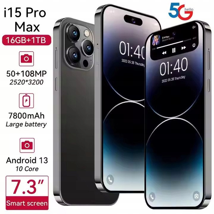 Telefon 5G i15ProMax... Smartfon GSM... Czarny...