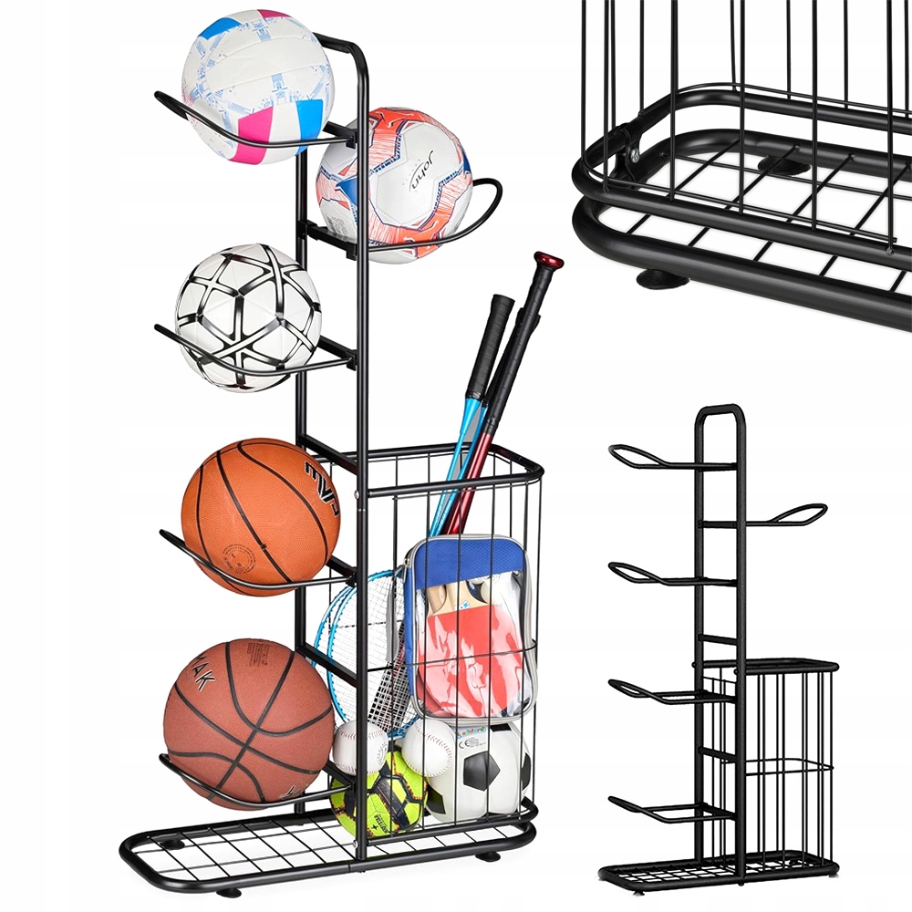 Stojan Na Míče, Sportovní Vybavení, Organizér Na 5 Míčků S Košem, Černý