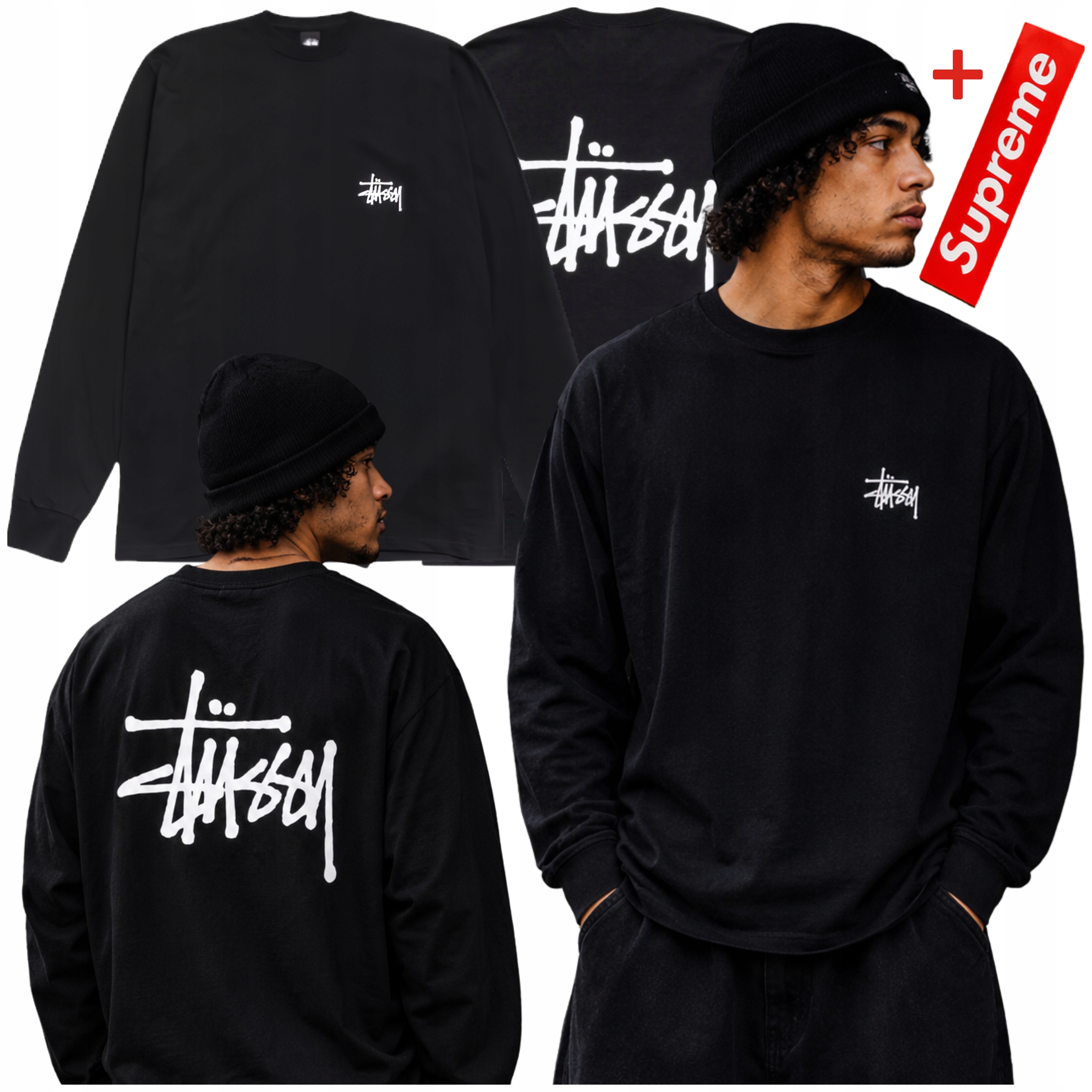 Tričko s dlouhým rukávem Basic Stüssy Ls Black samolepka Supreme Red Bonus!